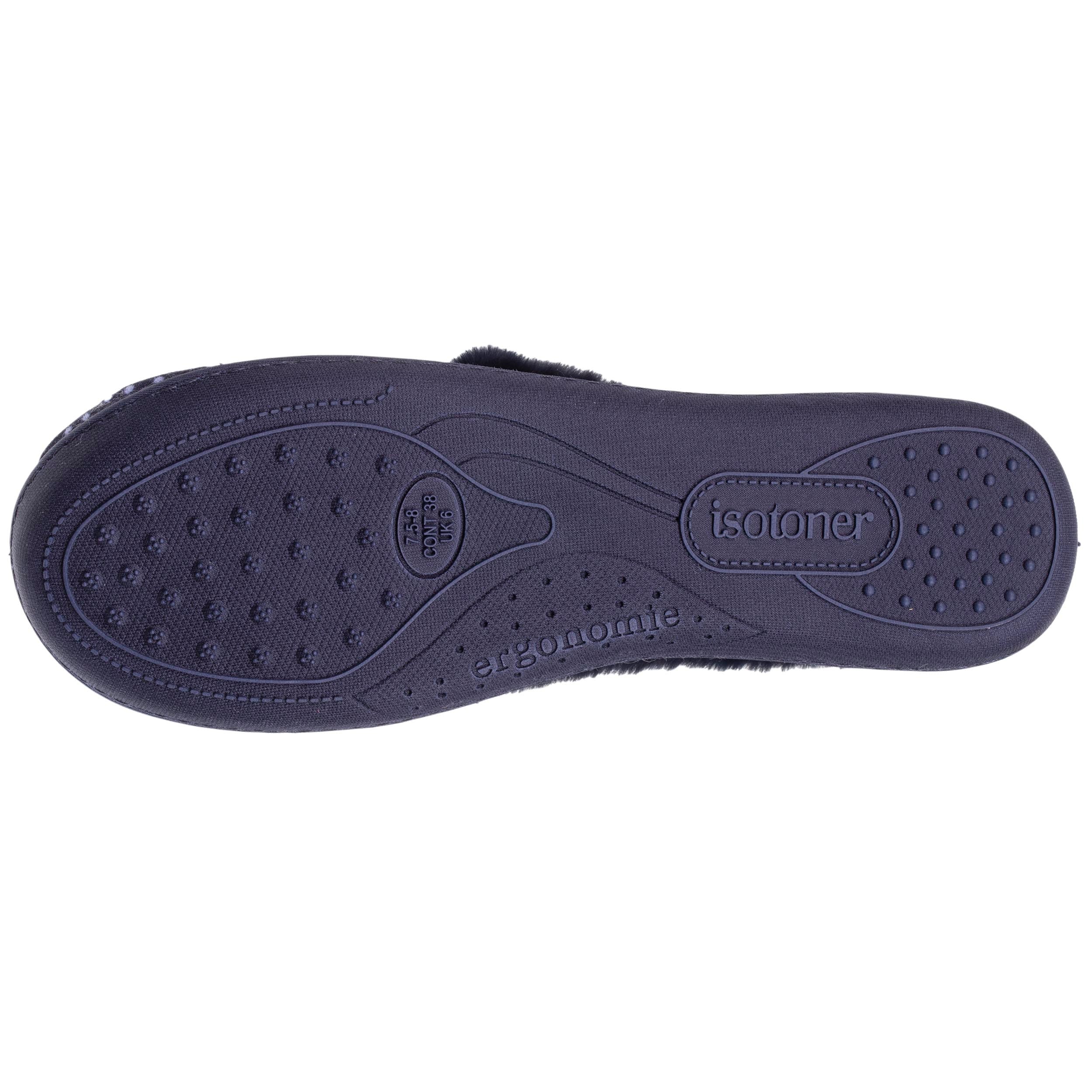 isotoner-chaussons-charentaises-femme-pois-marine-velours image 4