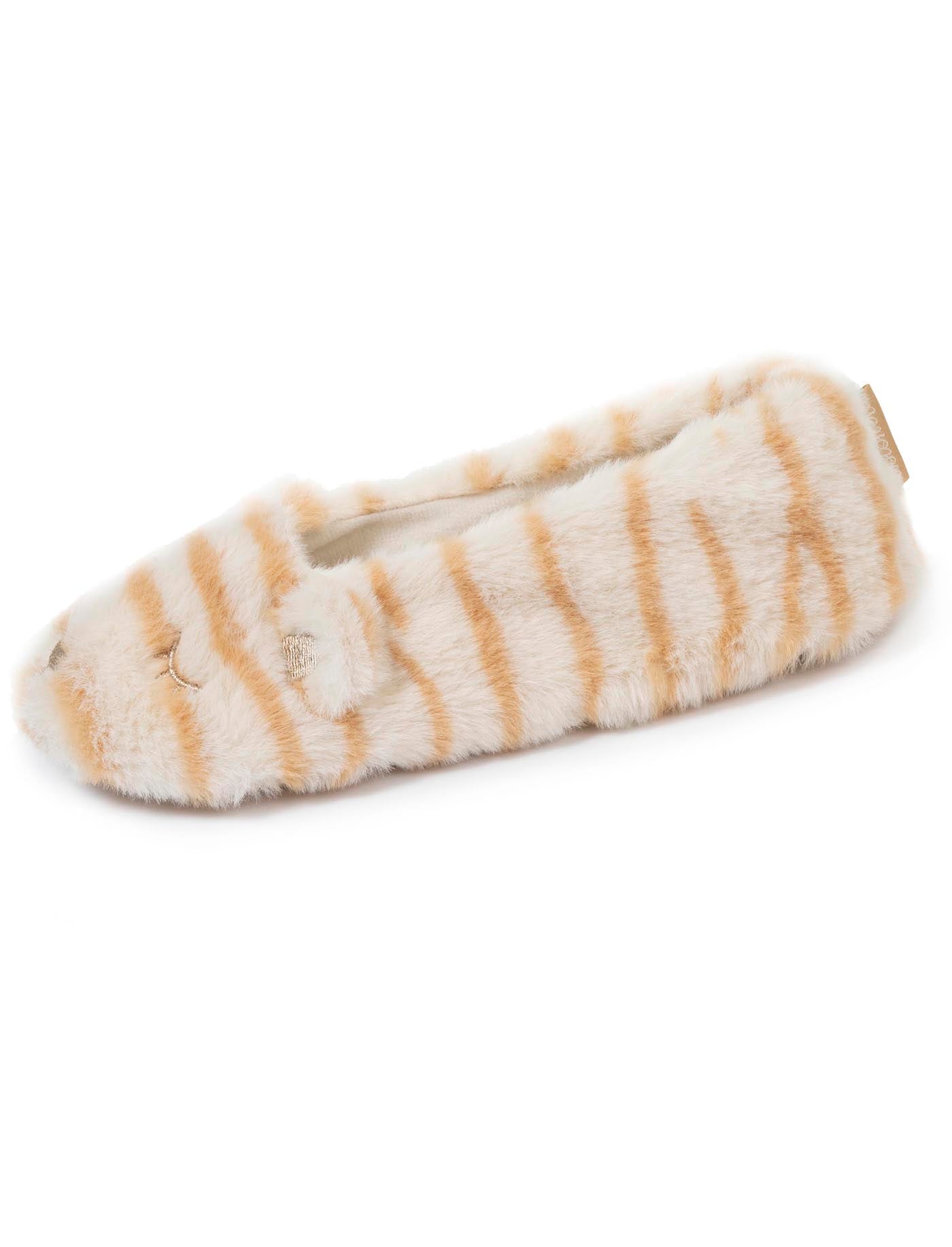 isotoner-chaussons-ballerines-femme-3d-beige-tigr-lion image 6