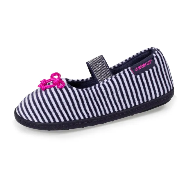 isotoner-chaussons-ballerines-enfant-rayures-velours-fille image 1