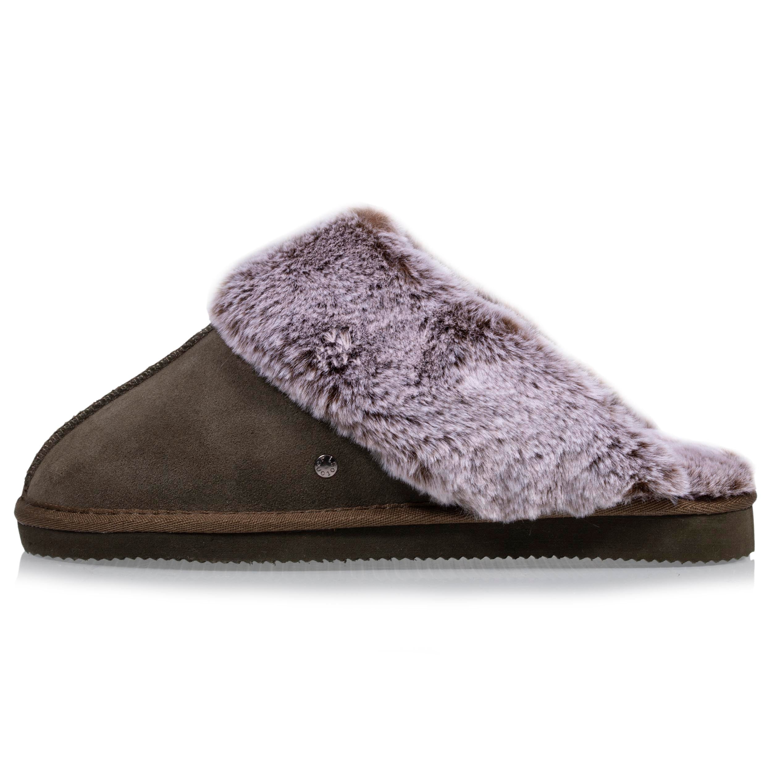 isotoner-chaussons-mules-en-cuir-femme-kaki image 4