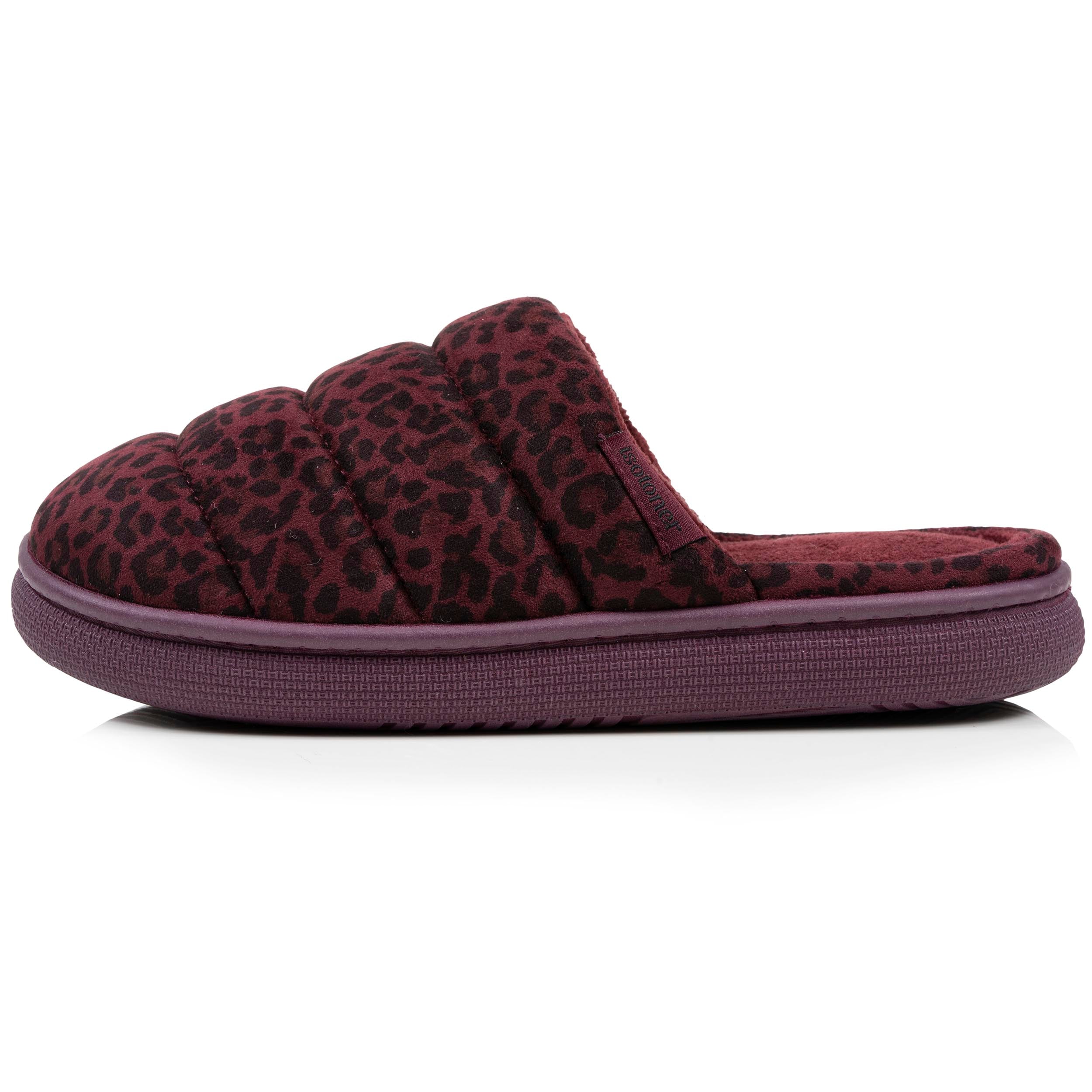 isotoner-chaussons-mules-femme-bloup-l-opard-bordeaux image 4