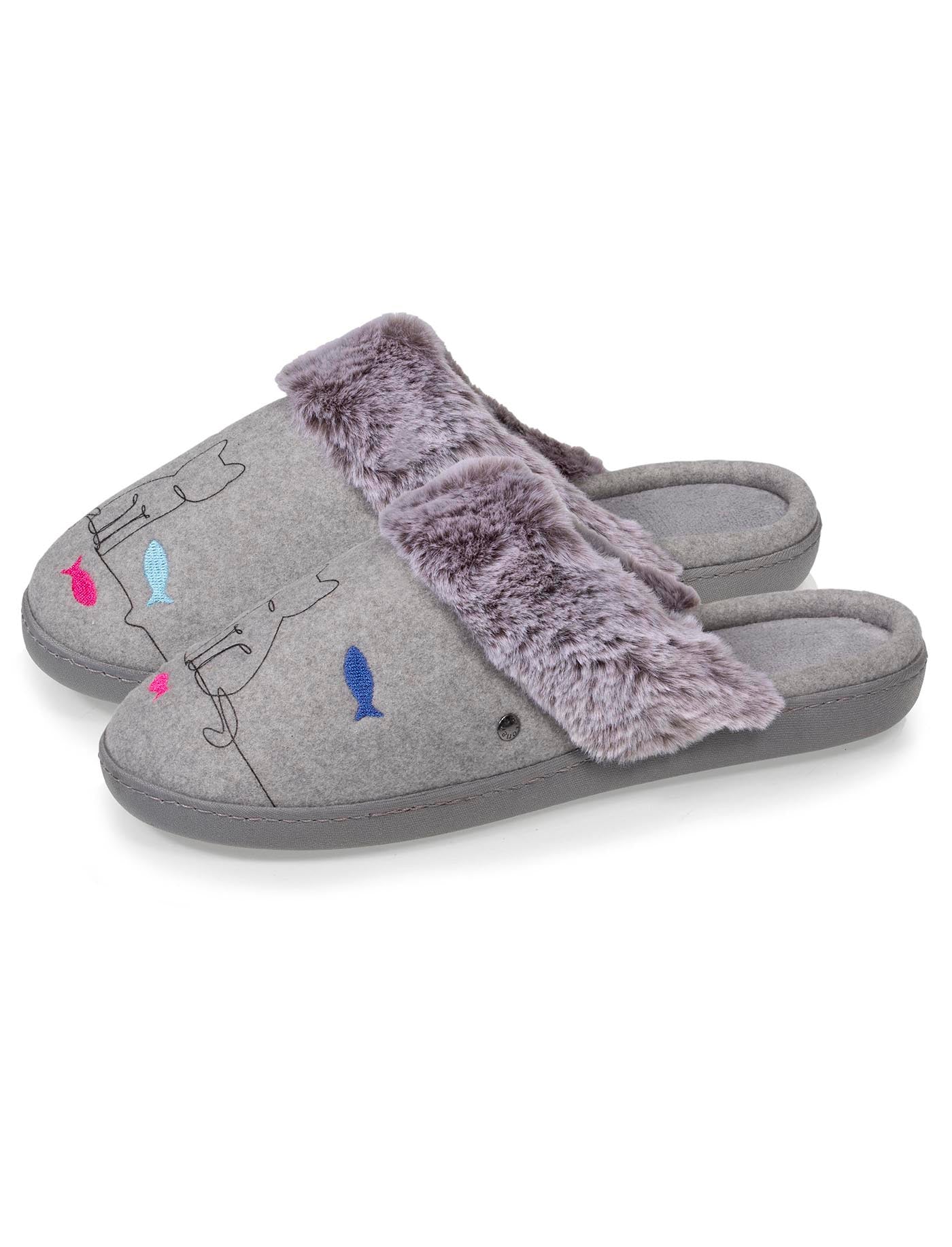isotoner-chaussons-mules-femme-gris-chat-fantaisie image 6