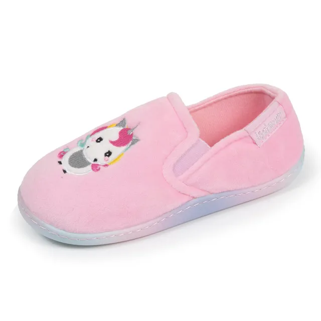 isotoner-chaussons-mocassins-enfant-rose-licorne image 1
