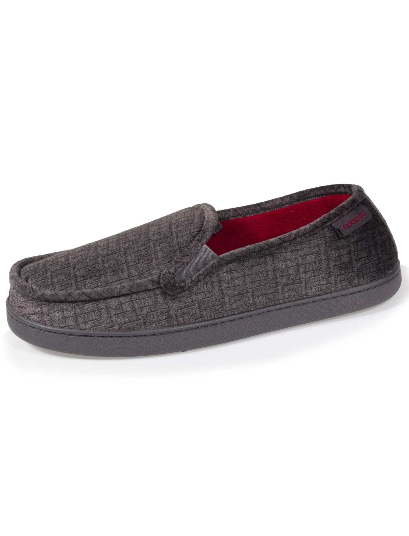 isotoner-chaussons-mocassins-homme-gris-rouge image 6