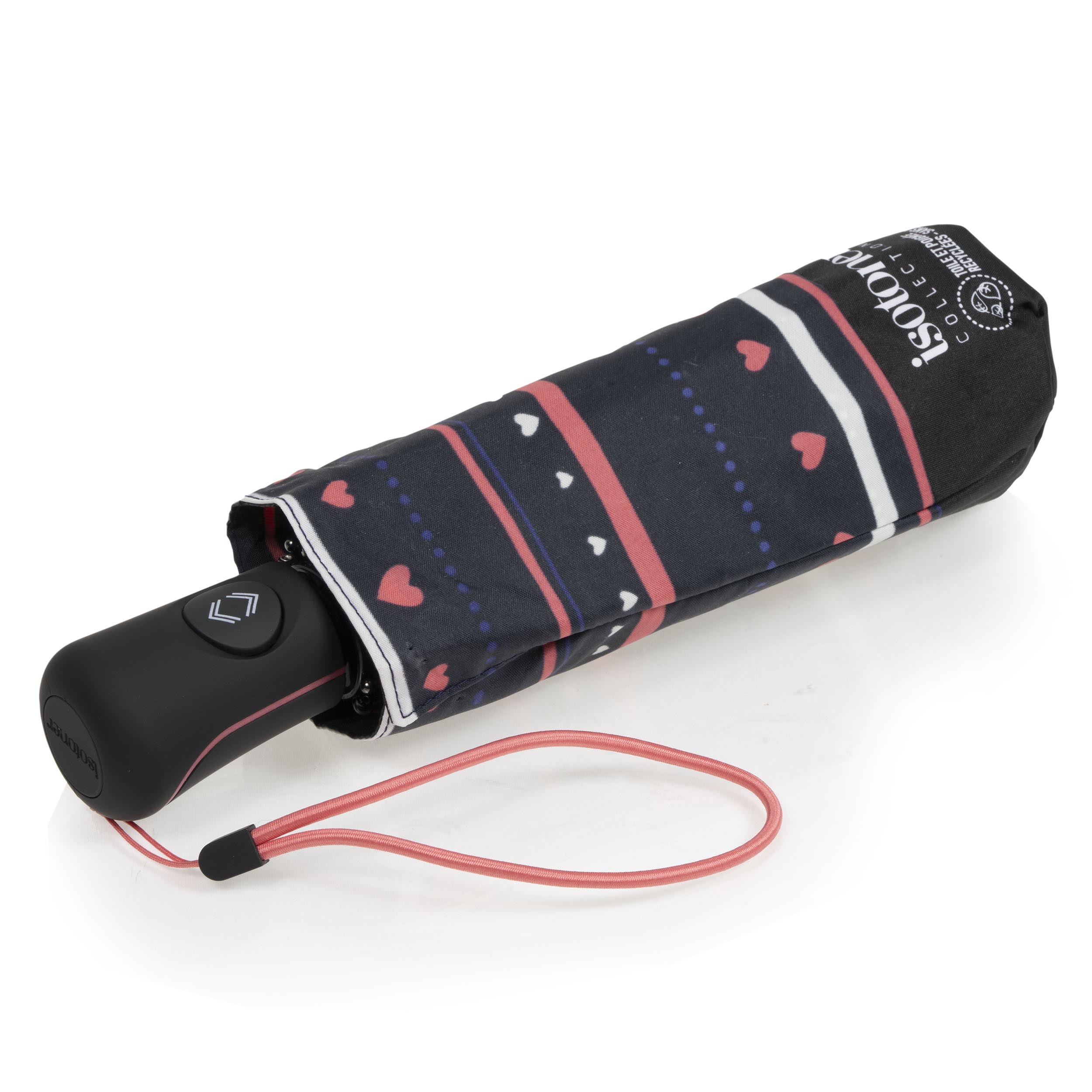 isotoner-parapluie-mini-auto-rayure-petit-c-ur-marine-femme image 1