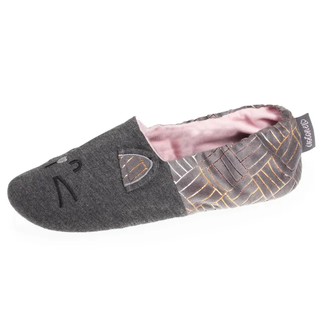isotoner-chaussons-slippers-femme-3d-chat-gris-chin-fonc image 1