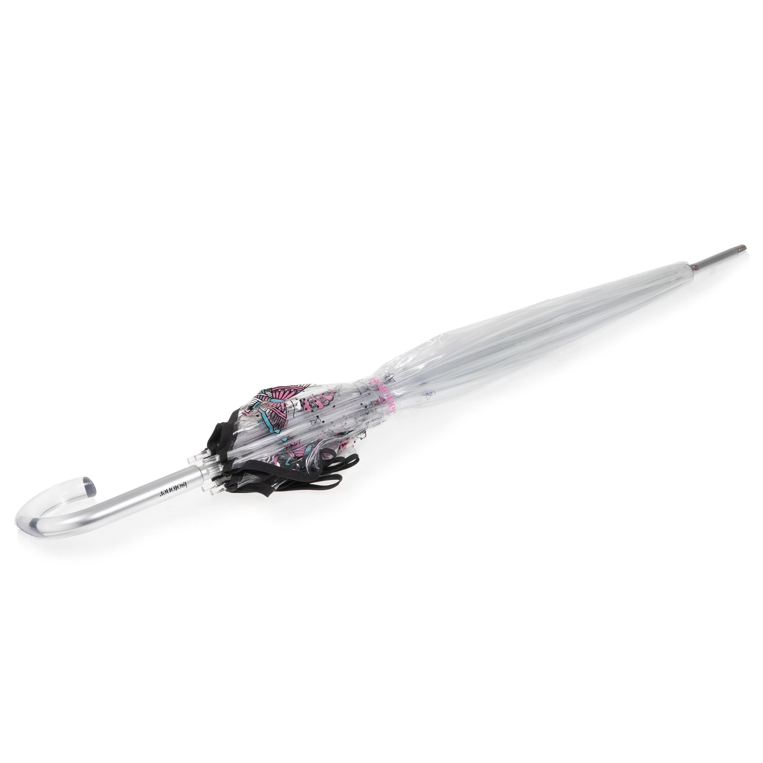 isotoner-parapluie-cloche-transparent-papillon-rose-85-cm image 2