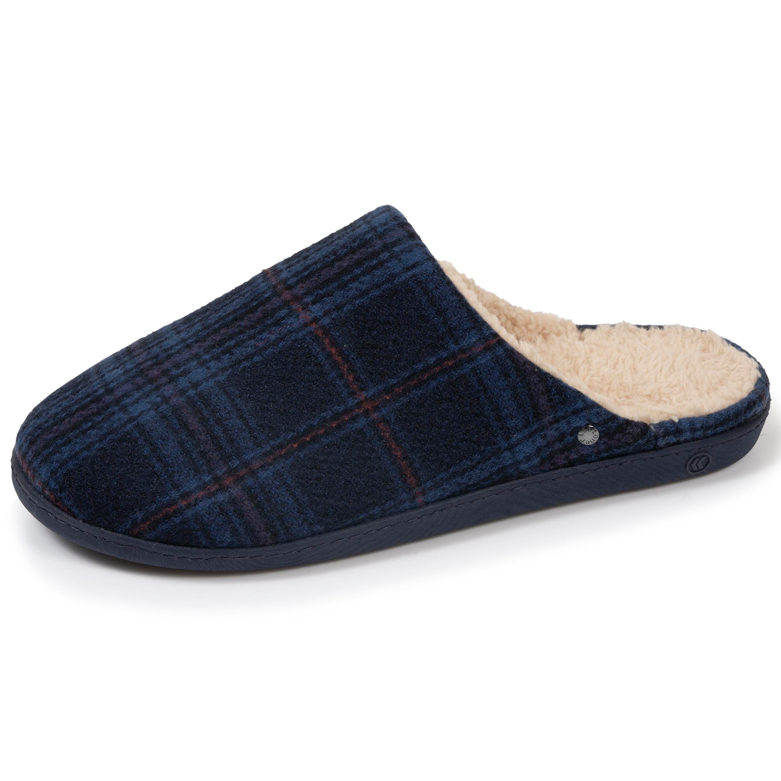 isotoner-chaussons-mules-homme-tartan-bleus-vo-te-plantaire image 1