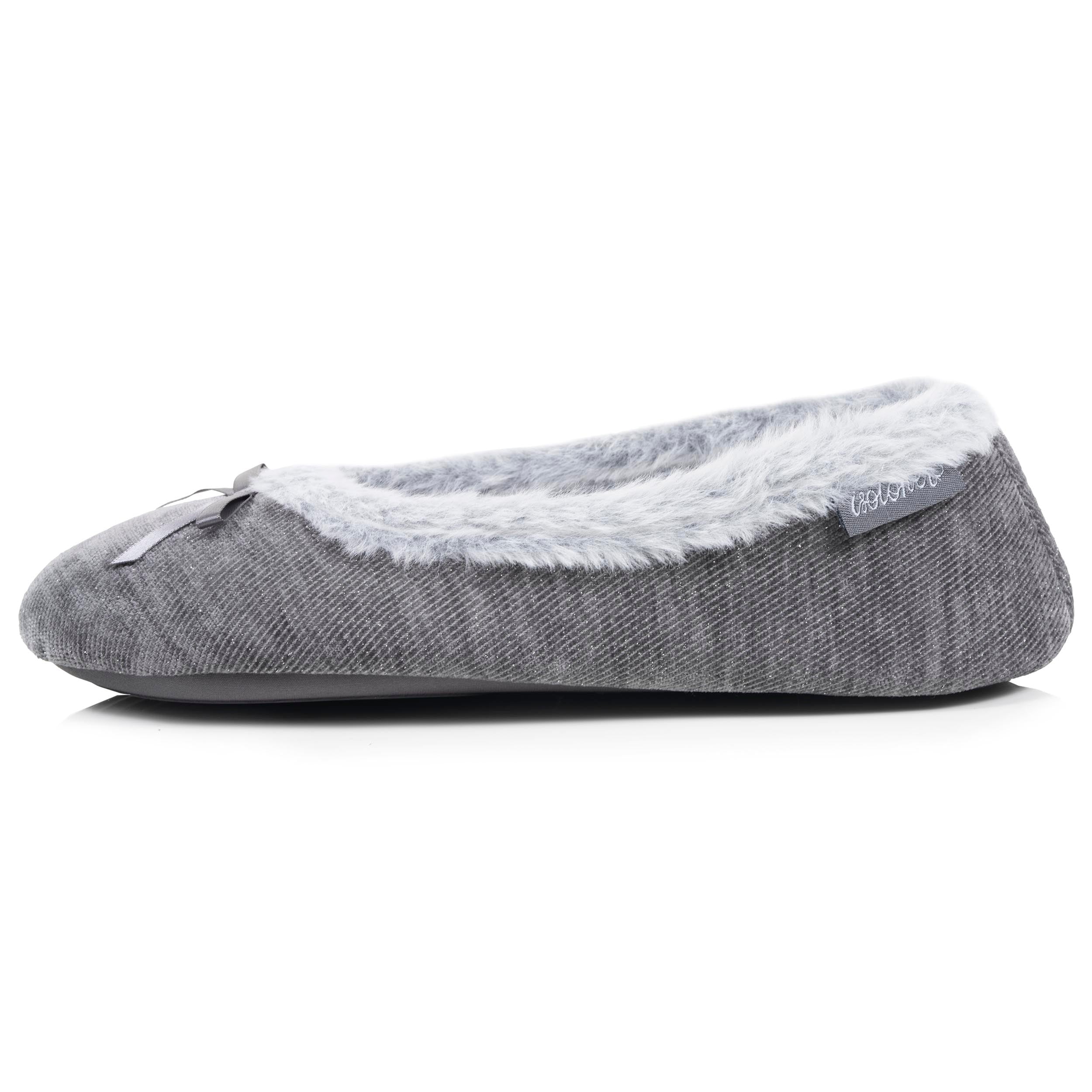 isotoner-chaussons-ballerines-femme-paillet-gris-fonc image 3