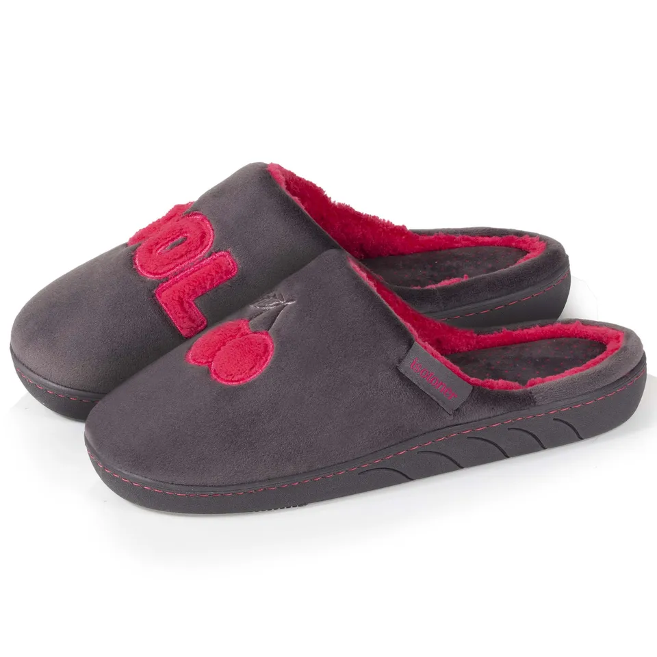 isotoner-chaussons-mules-junior-cool-gris-fonc-cerises image 1