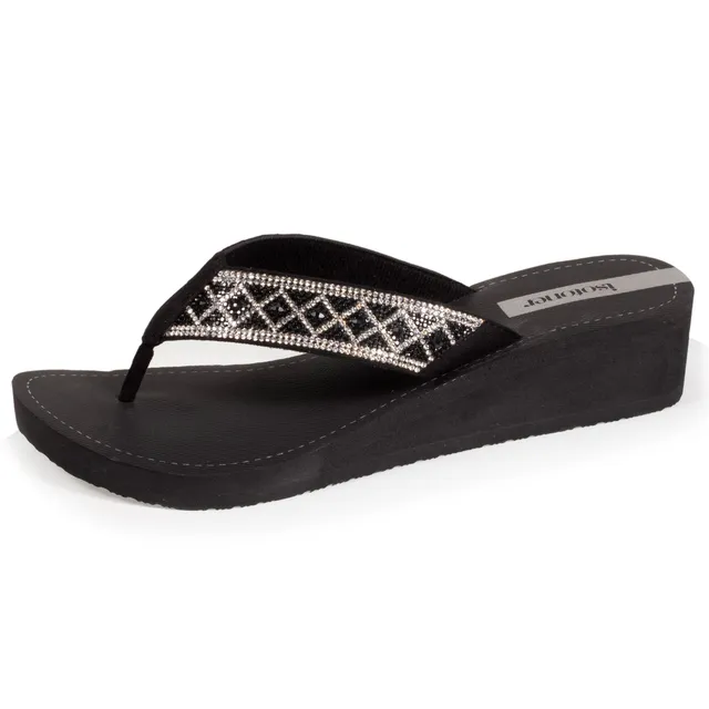 isotoner-tongs-femme-talon-paillettes-noir image 1