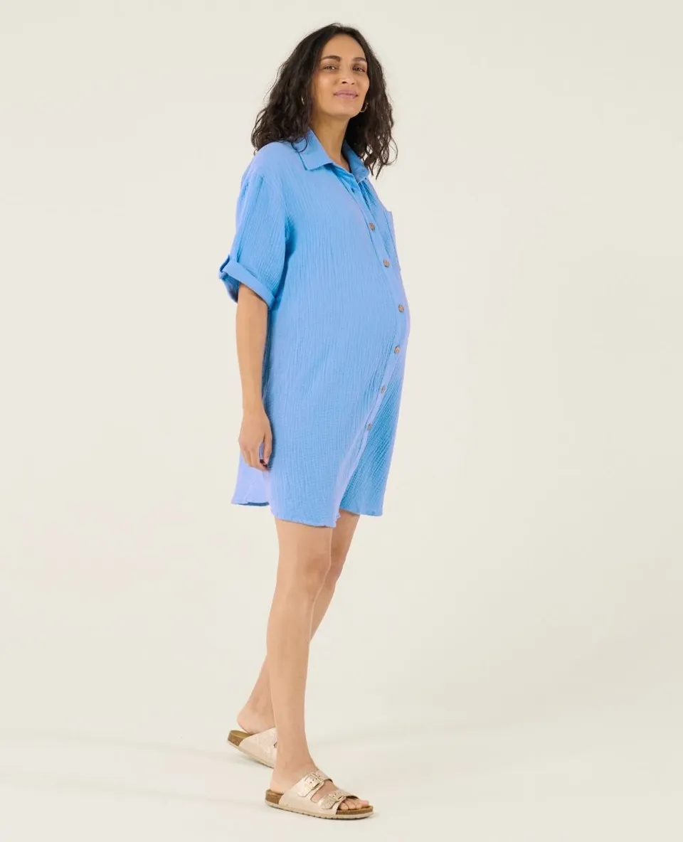 cache-c-ur-robe-chemise-courte-oversize-allaitement-bertille-bleu image 1
