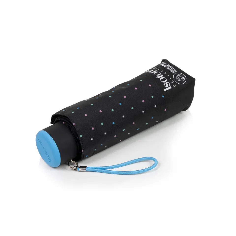 isotoner-parapluie-mini-slim-mini-pois-noir-recycl image 1