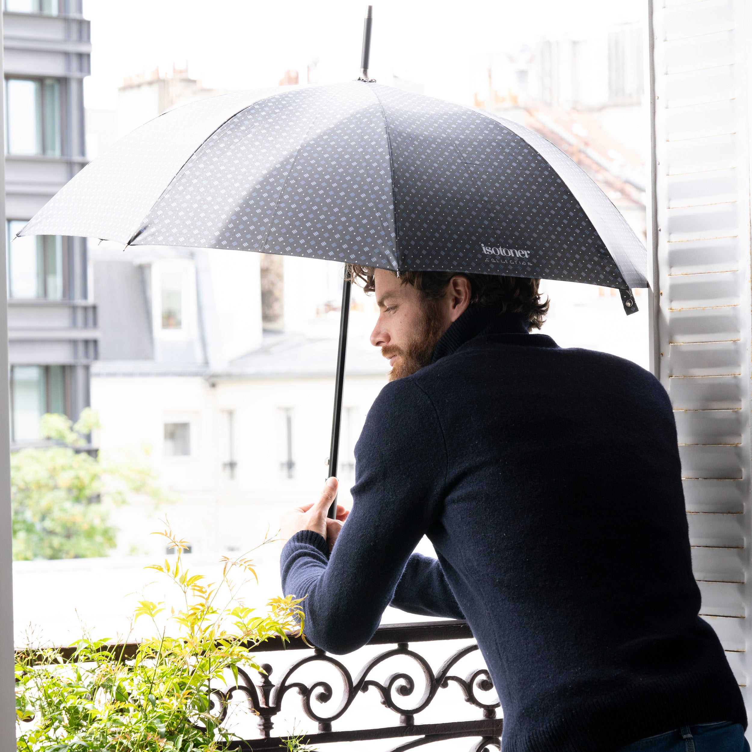 isotoner-parapluie-canne-automatique-cravate-trait-homme image 2