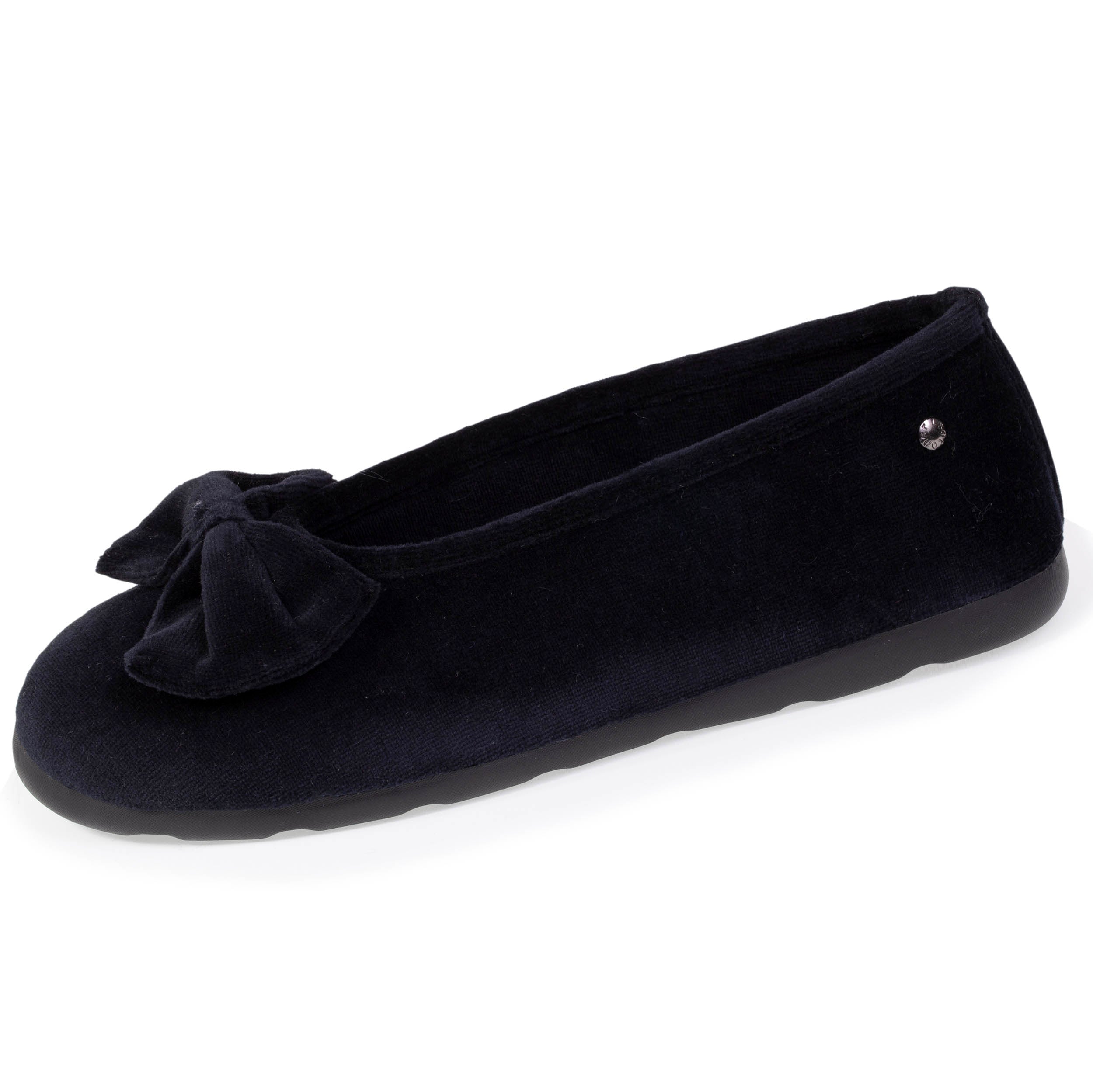 isotoner-chaussons-ballerines-femme-n-ud-confort-noir-coton-bio image 1
