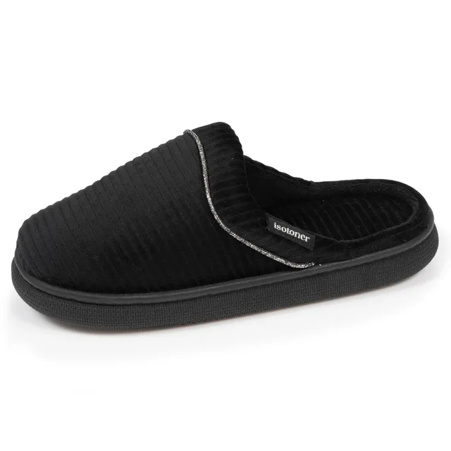 isotoner-chaussons-mules-femme-bloup-noir-semelle-rebondie image 1