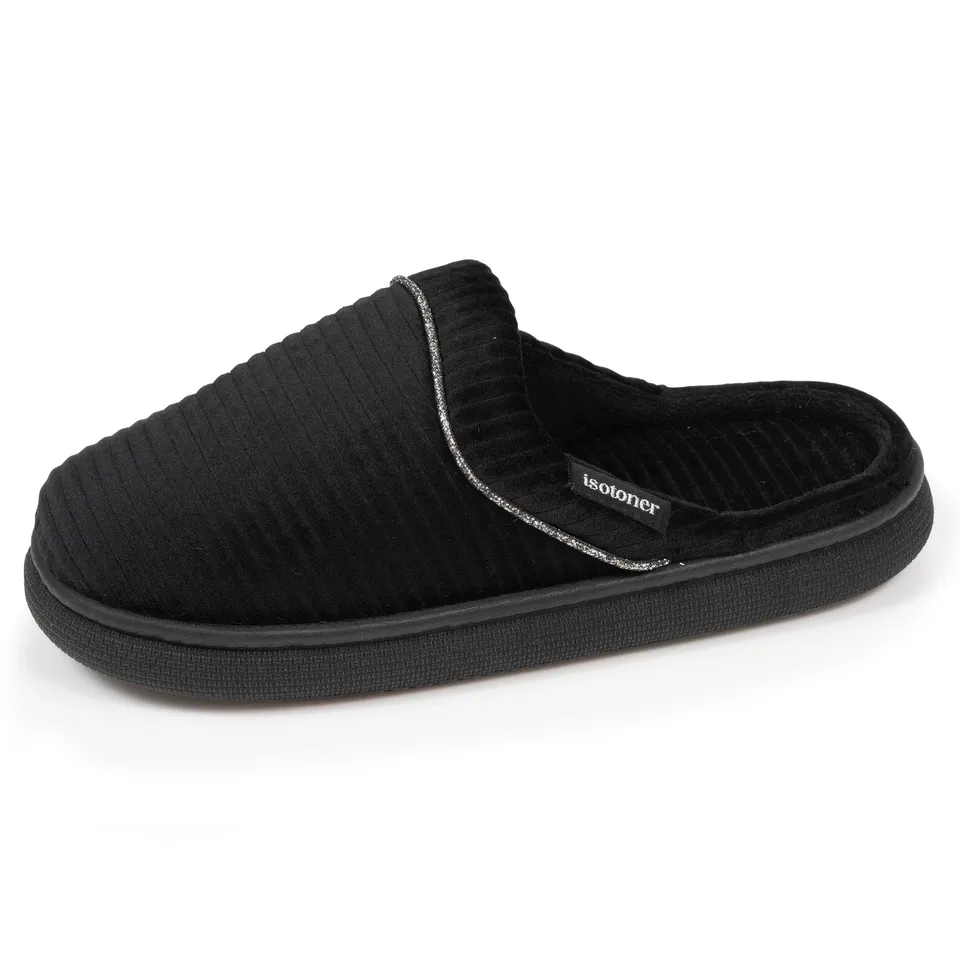isotoner-chaussons-mules-femme-bloup-noir-semelle-rebondie image 1