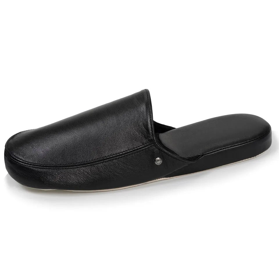 isotoner-chausson-mules-cuir-homme-noir image 1