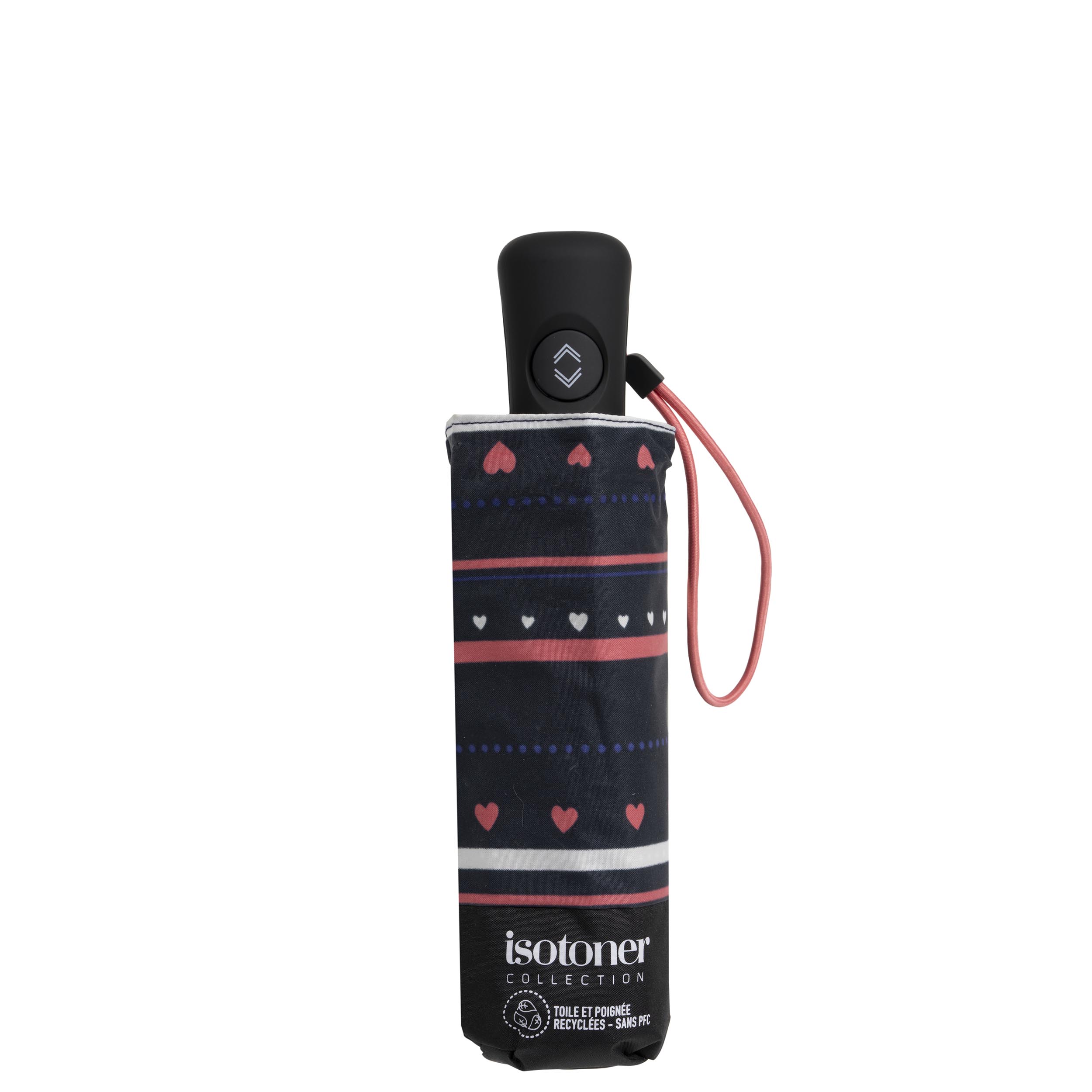 isotoner-parapluie-mini-auto-rayure-petit-c-ur-marine-femme image 4