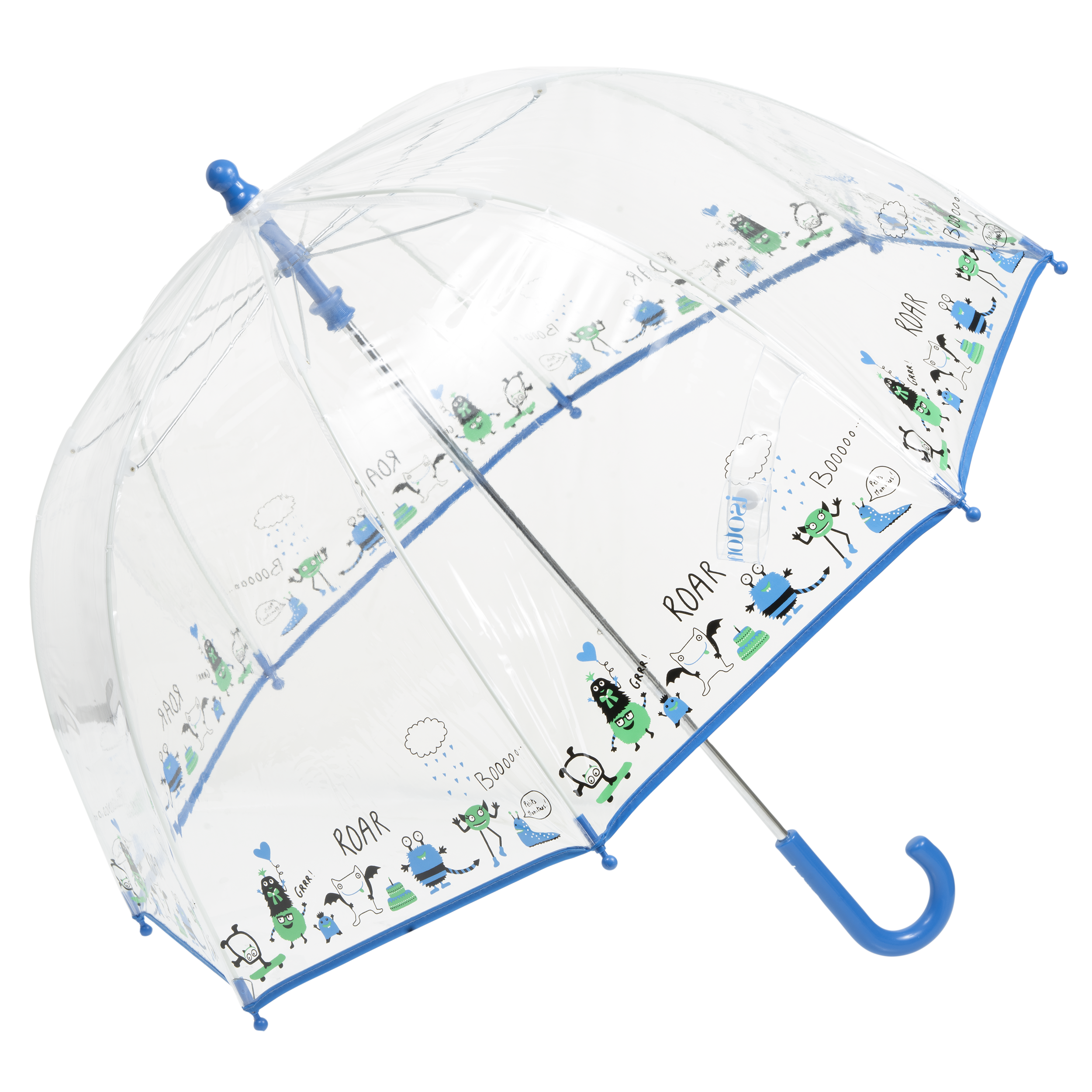 isotoner-parapluie-enfant-cloche-transparent-monstre-bleu image 1