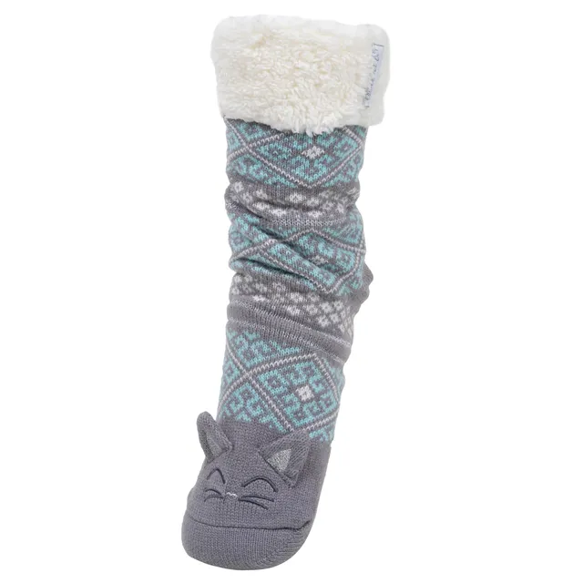 isotoner-chaussettes-fourr-es-femme-jacquard-chat-gris image 1