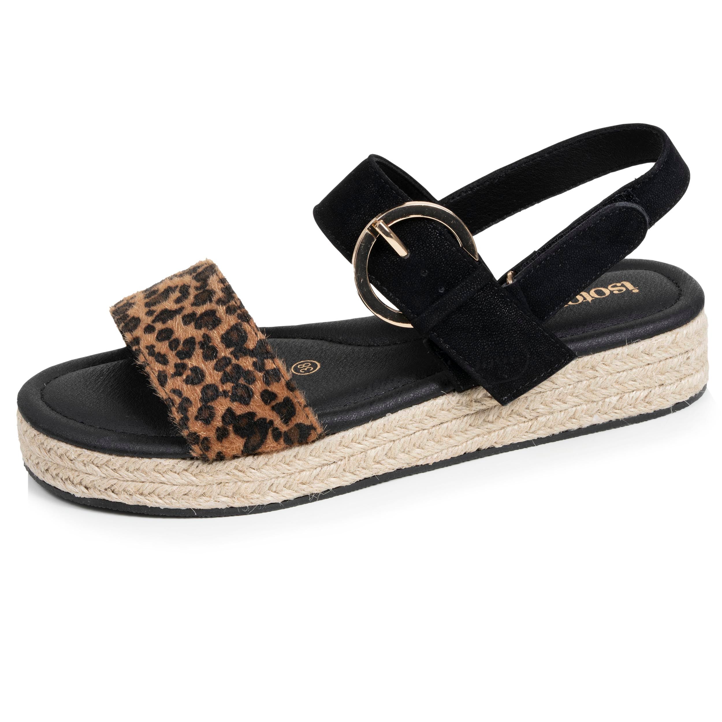 isotoner-sandales-femme-corde-tress-e-noir-l-opard image 1