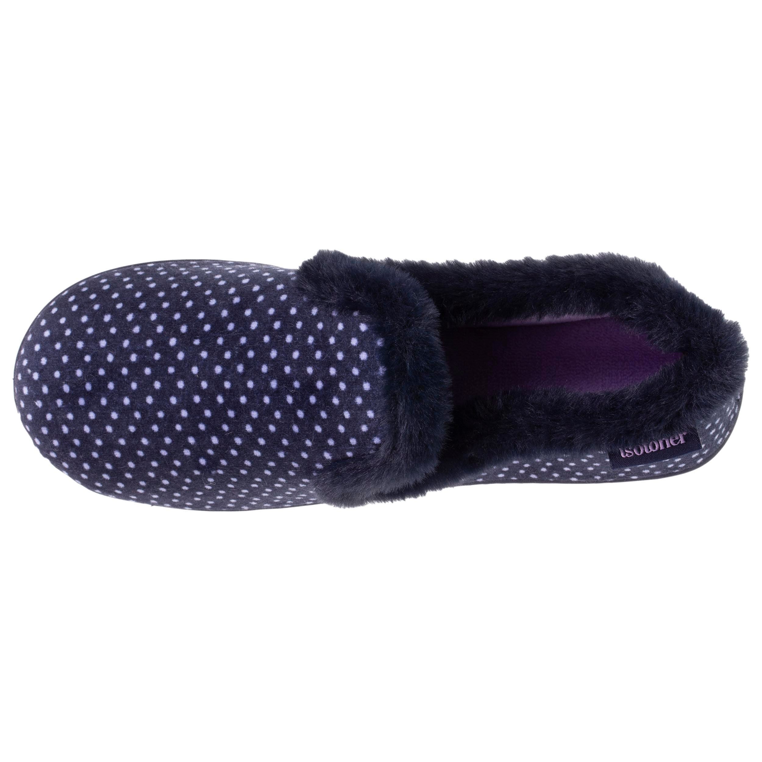 isotoner-chaussons-charentaises-femme-pois-marine-velours image 2