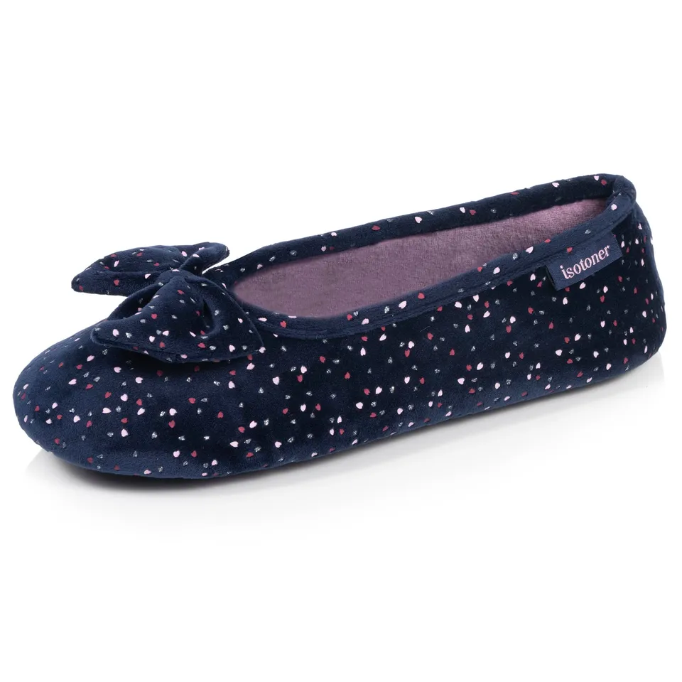 isotoner-chaussons-ballerines-femme-marine-pois-m-moire-de-forme image 1