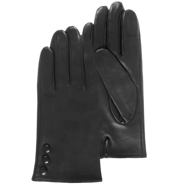 isotoner-gants-femme-cuir-agneau-noir-3-boutons-tactiles image 1