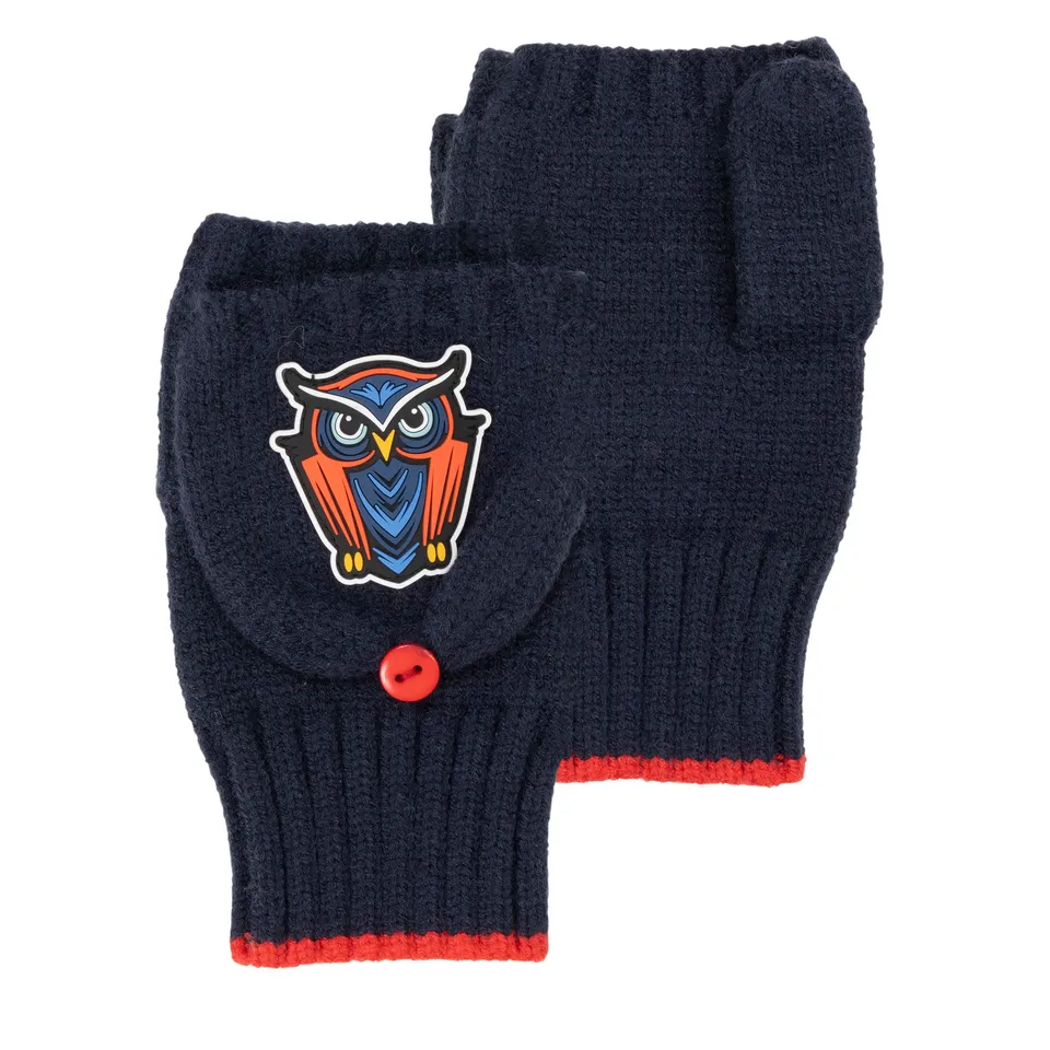 isotoner-mitaines-enfant-6-8-ans-marine-moufles-rabattables-hibou image 1