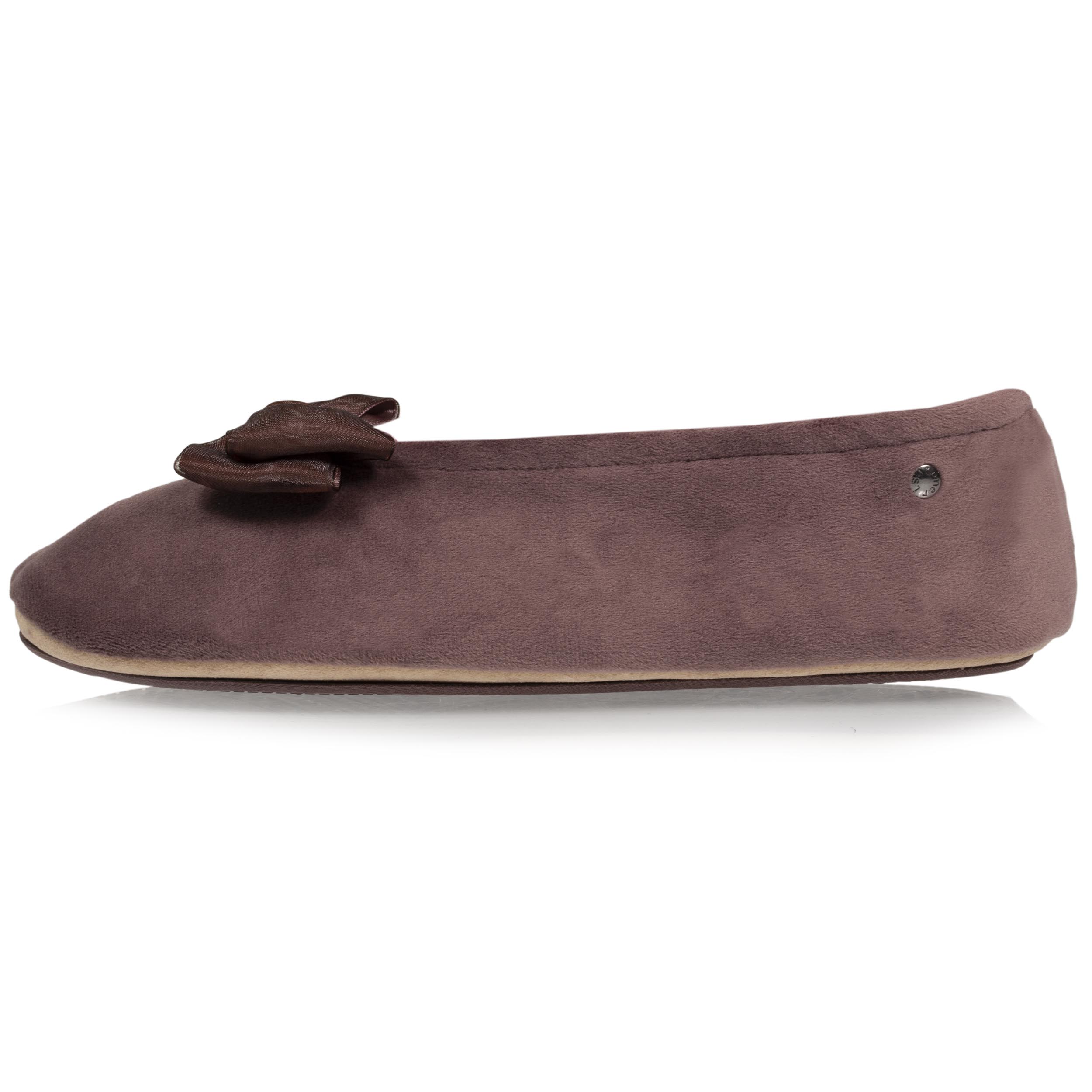 isotoner-chaussons-ballerines-femme-n-ud-taupe-rose image 3