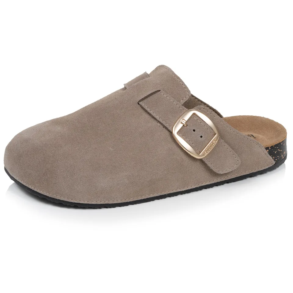 isotoner-mules-sabots-femme-cuir-taupe-everywear image 1