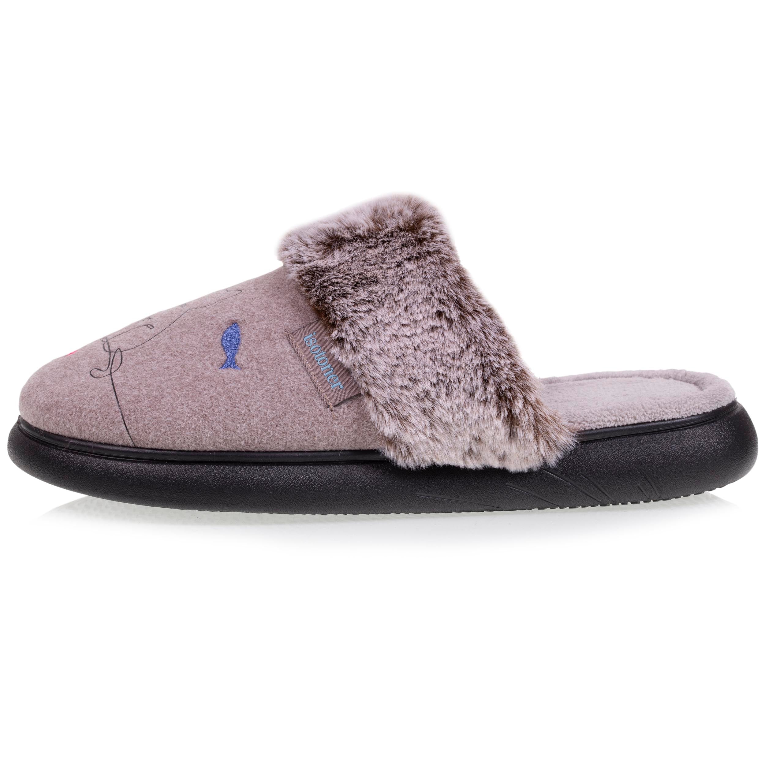 isotoner-chaussons-mules-femme-chat-taupe image 3
