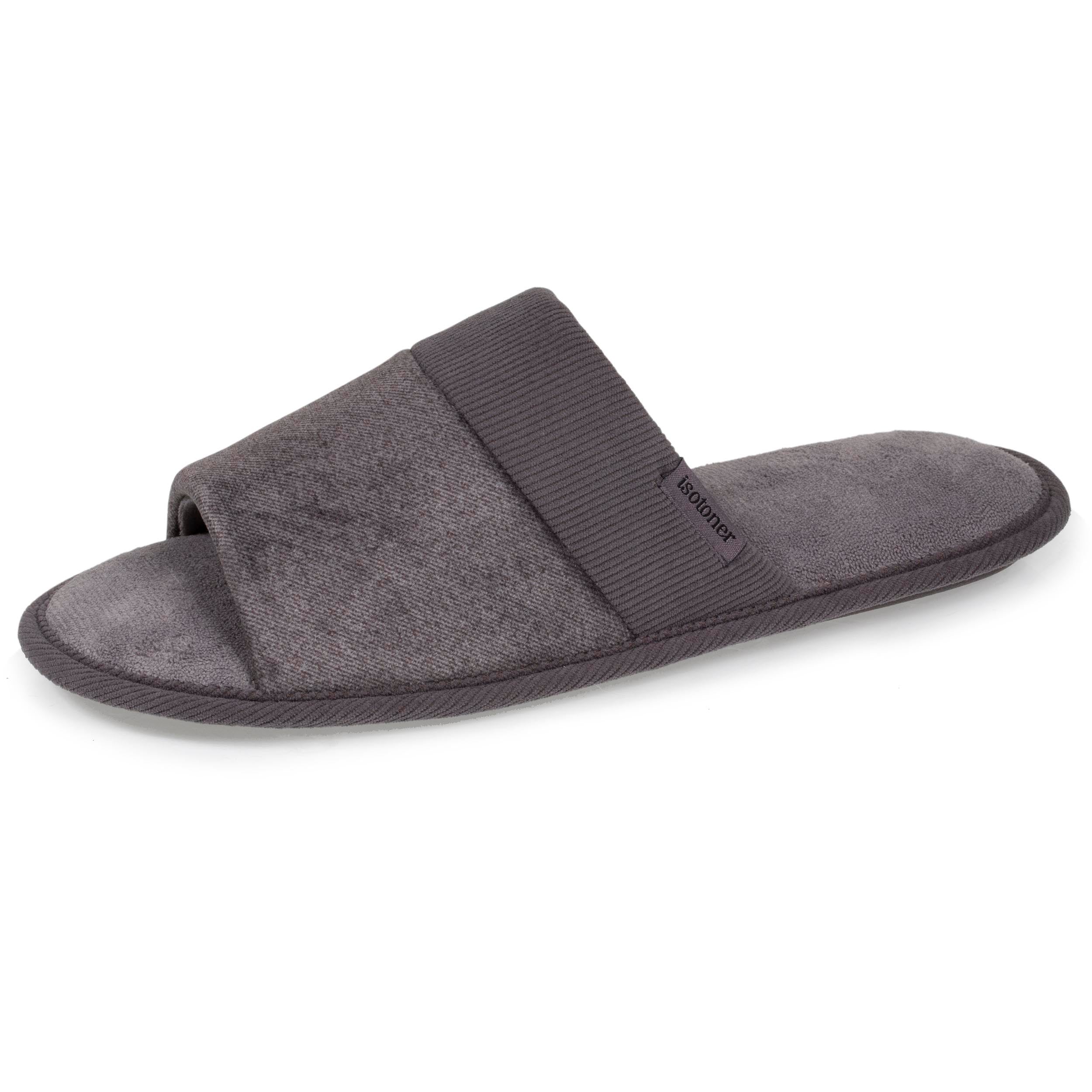 isotoner-chaussons-mules-ouvertes-homme-gris-microvelours image 1