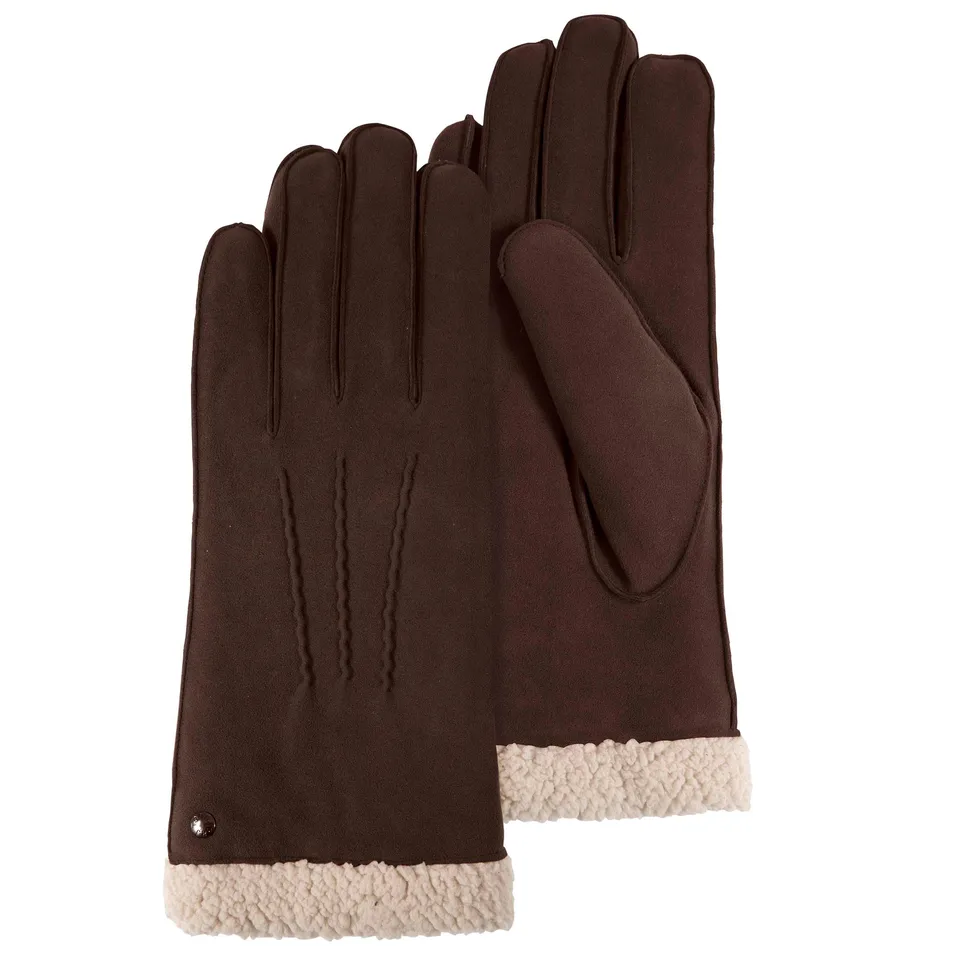 isotoner-gants-femme-cuir-velours-fourr-marron-doublure-chaude image 1