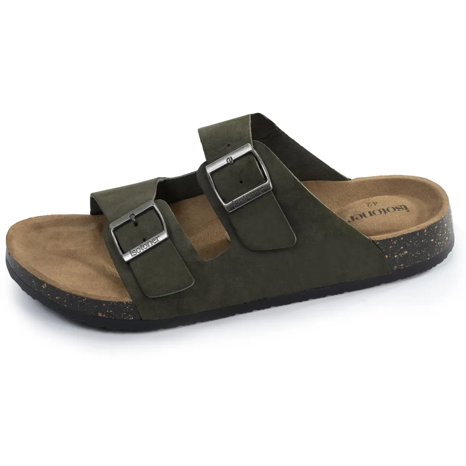 isotoner-mules-sandales-homme-double-bride-kaki-r-glable image 1