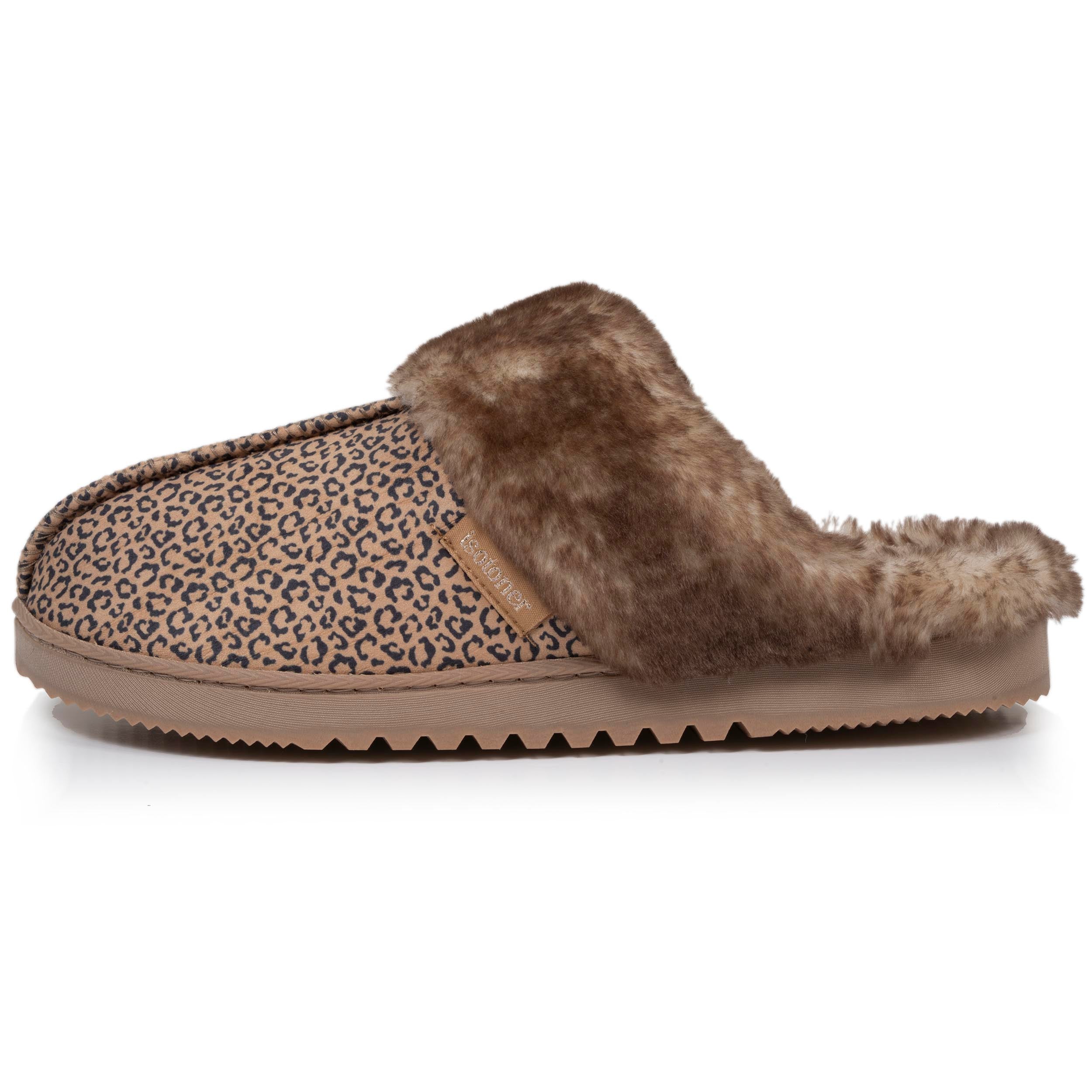 isotoner-chaussons-mules-femme-l-opard-beige-semelle-crant-e image 3