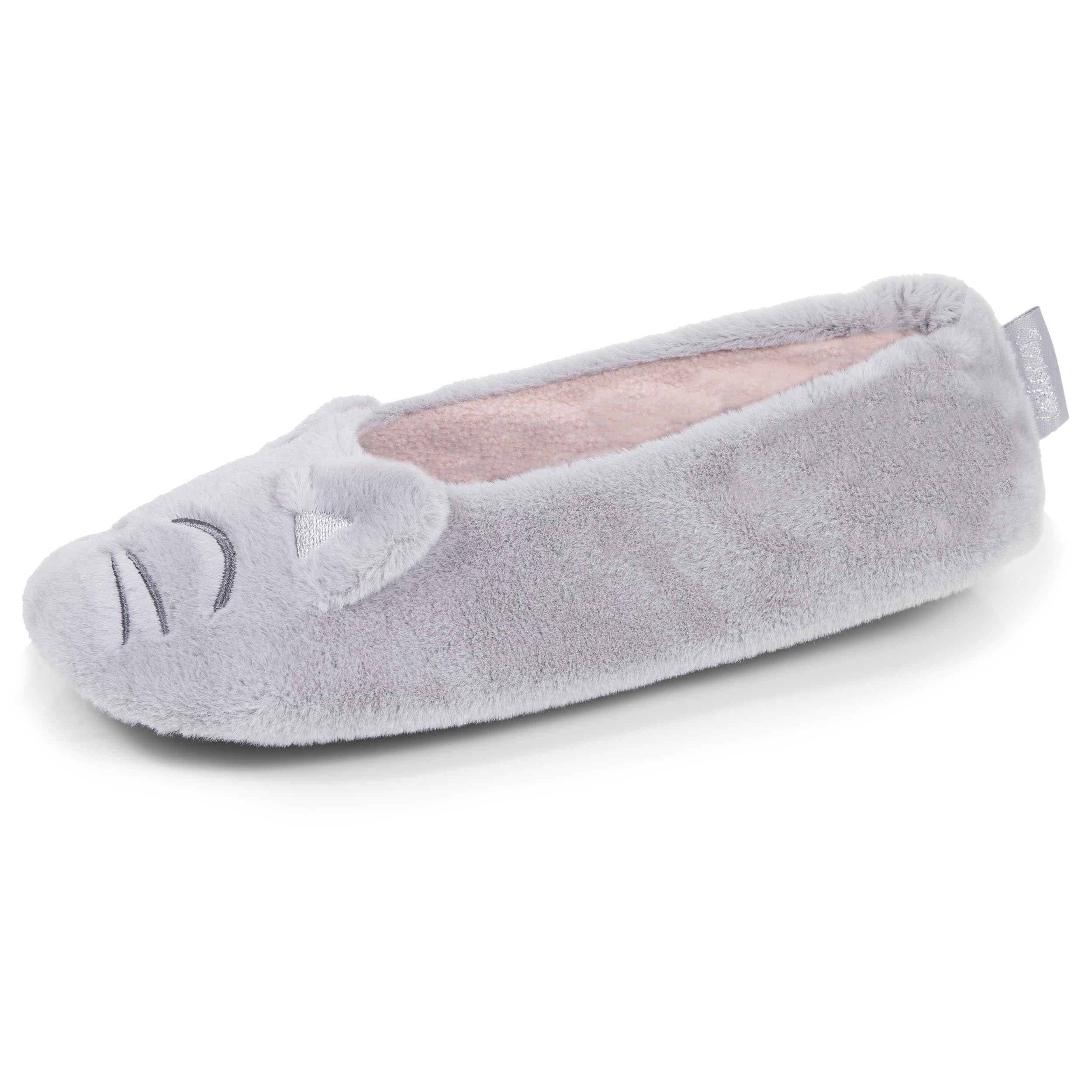 isotoner-ballerines-chaussons-femme-3d-fourrure-gris image 1