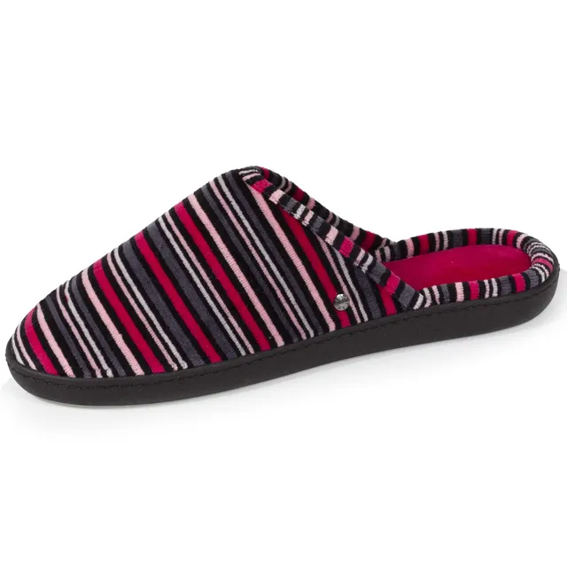 isotoner-chaussons-mules-femme-rayures-coton-bio-everywear image 1