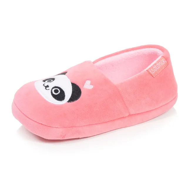 isotoner-chaussons-slippers-enfant-velours-panda-rose image 1