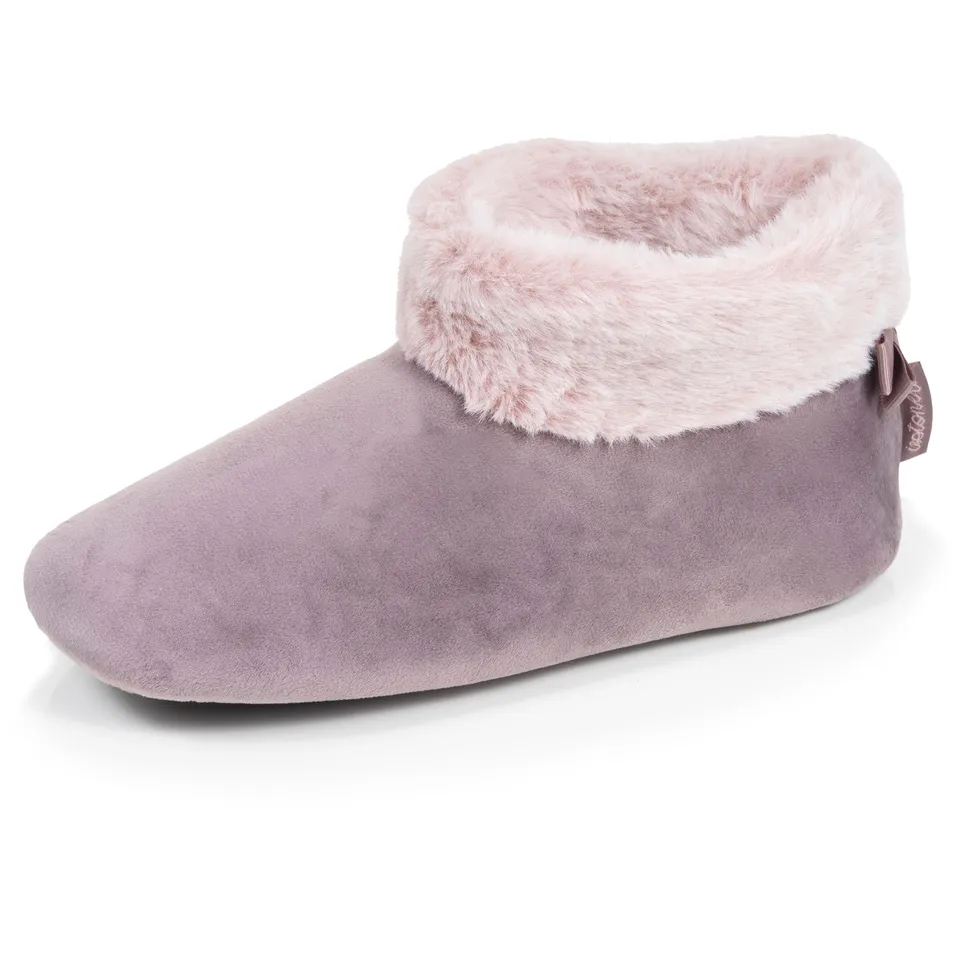 isotoner-chaussons-bottillons-femme-microvelours-taupe image 1