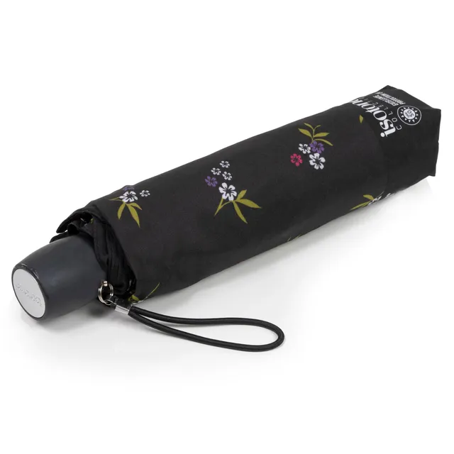 isotoner-parapluie-ombrelle-noir-petites-fleurs-upf50 image 1