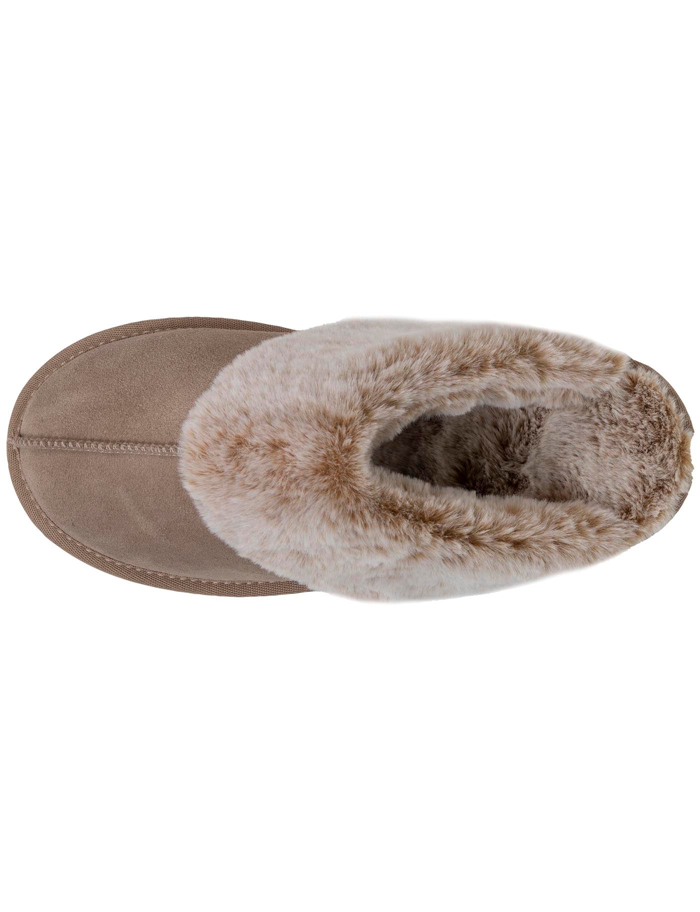 isotoner-chaussons-mules-fourr-es-femme-beige-cuir image 7
