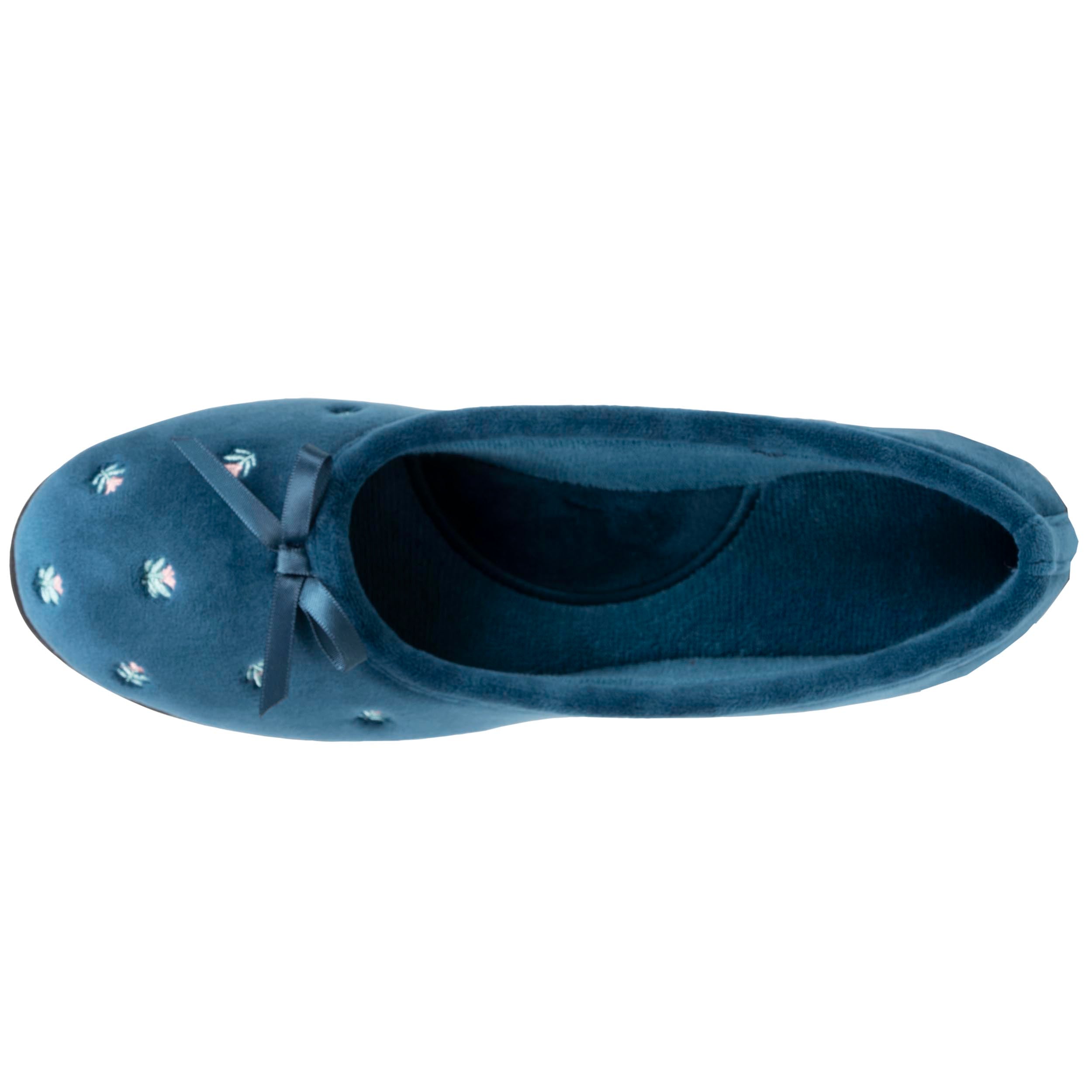 isotoner-chaussons-ballerines-femme-bleu-canard-fleurs-velours image 3