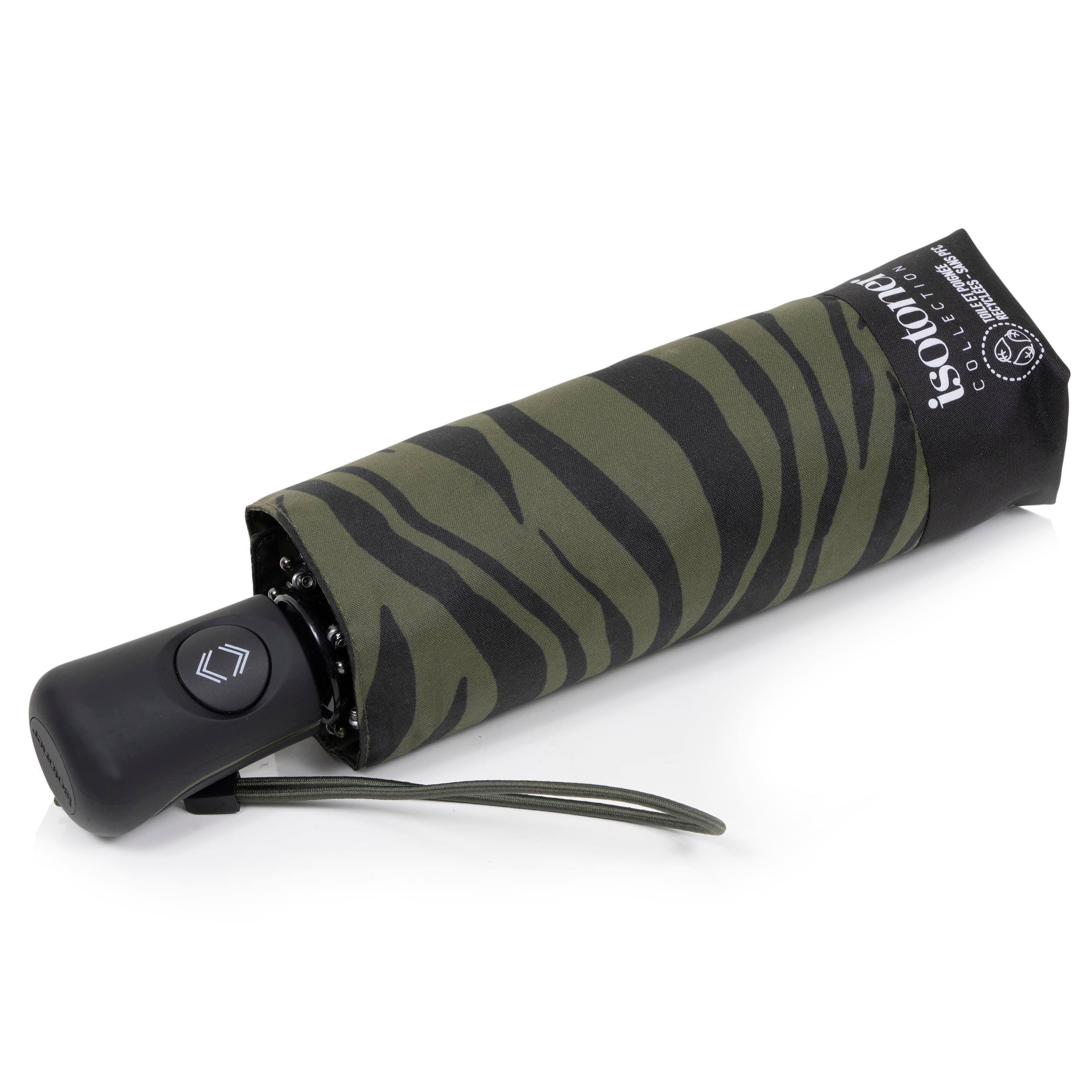 isotoner-parapluie-mini-auto-z-bre-kaki-ouverture-automatique image 1