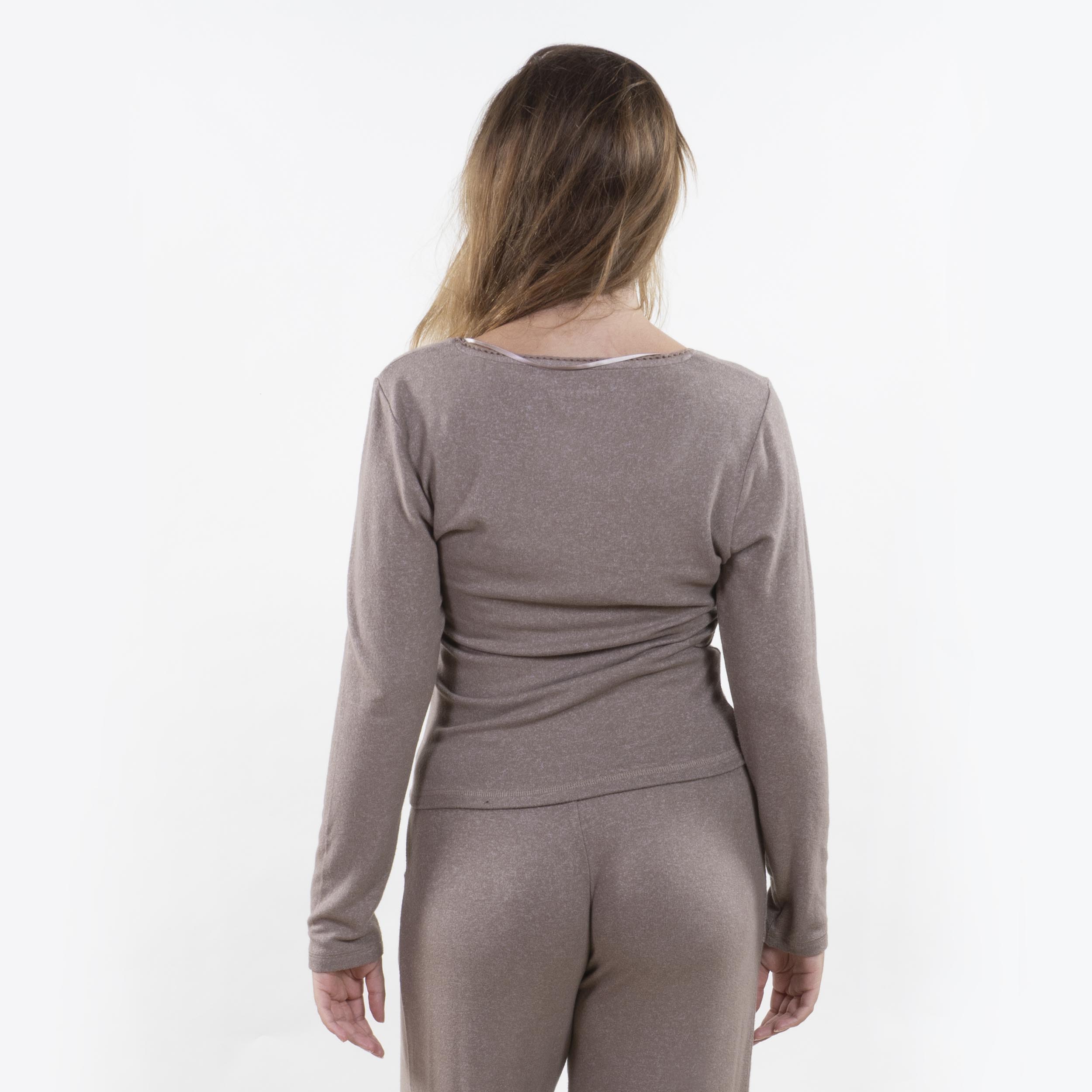 isotoner-t-shirt-col-carr-femme-taupe-chin image 3