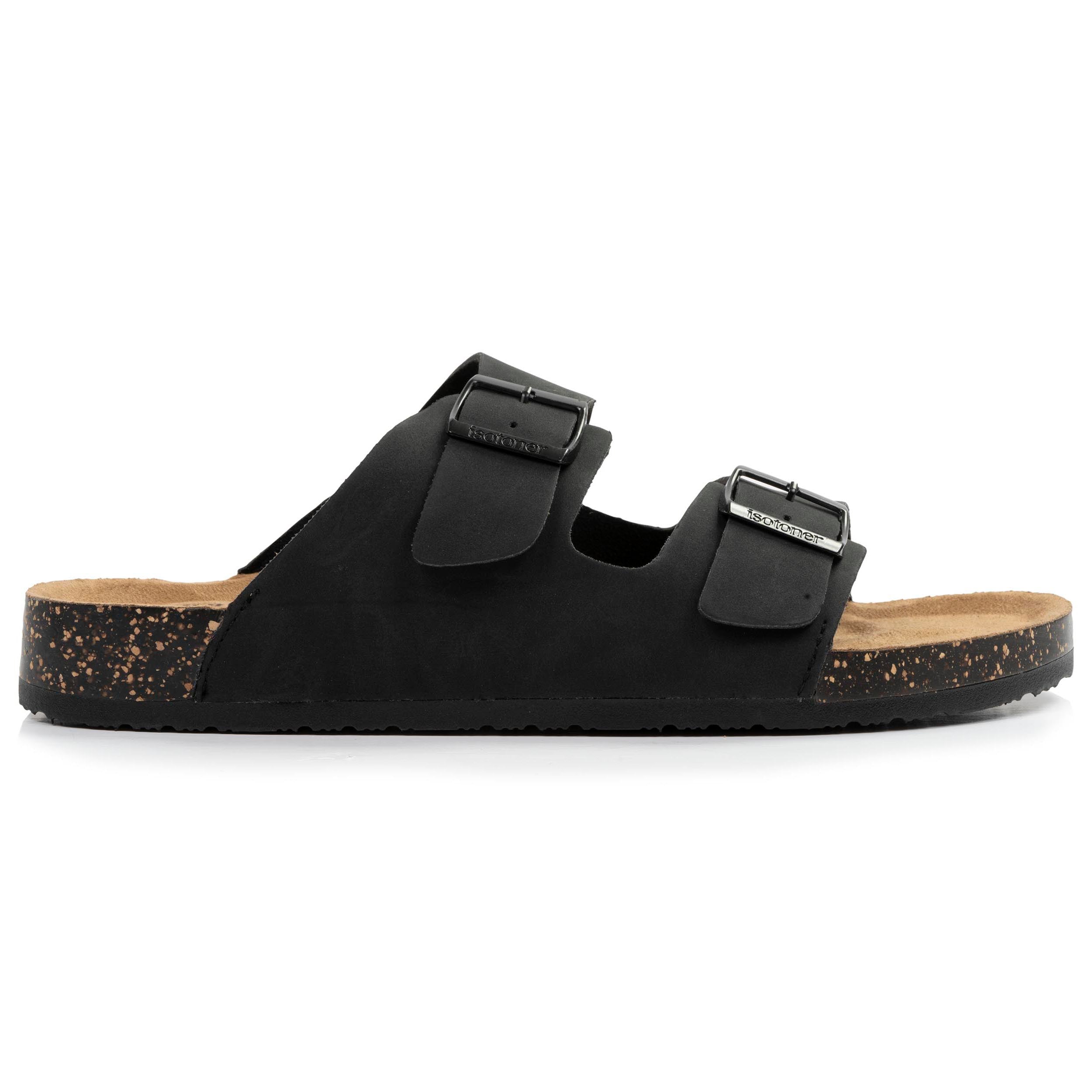 isotoner-mules-sandales-homme-double-bride-cuir-noir image 8