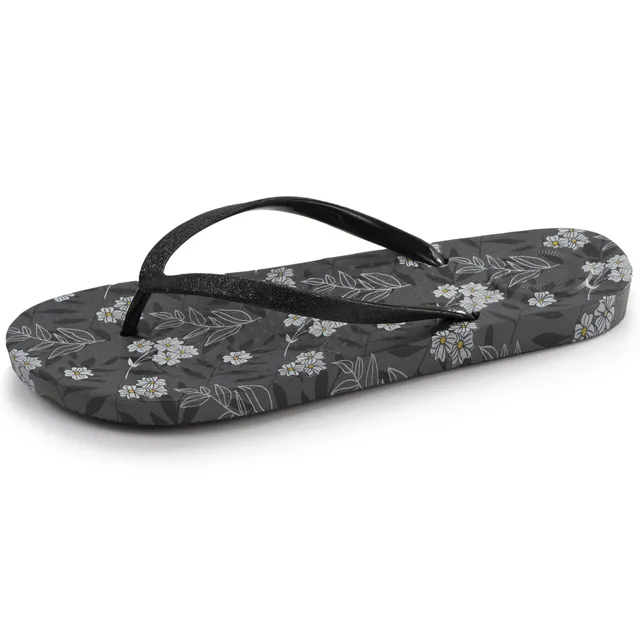 isotoner-tongs-femme-imprim-fleurs-noir-everywear image 1