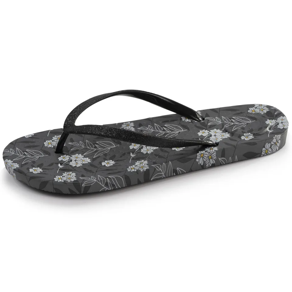 isotoner-tongs-femme-imprim-fleurs-noir-everywear image 1