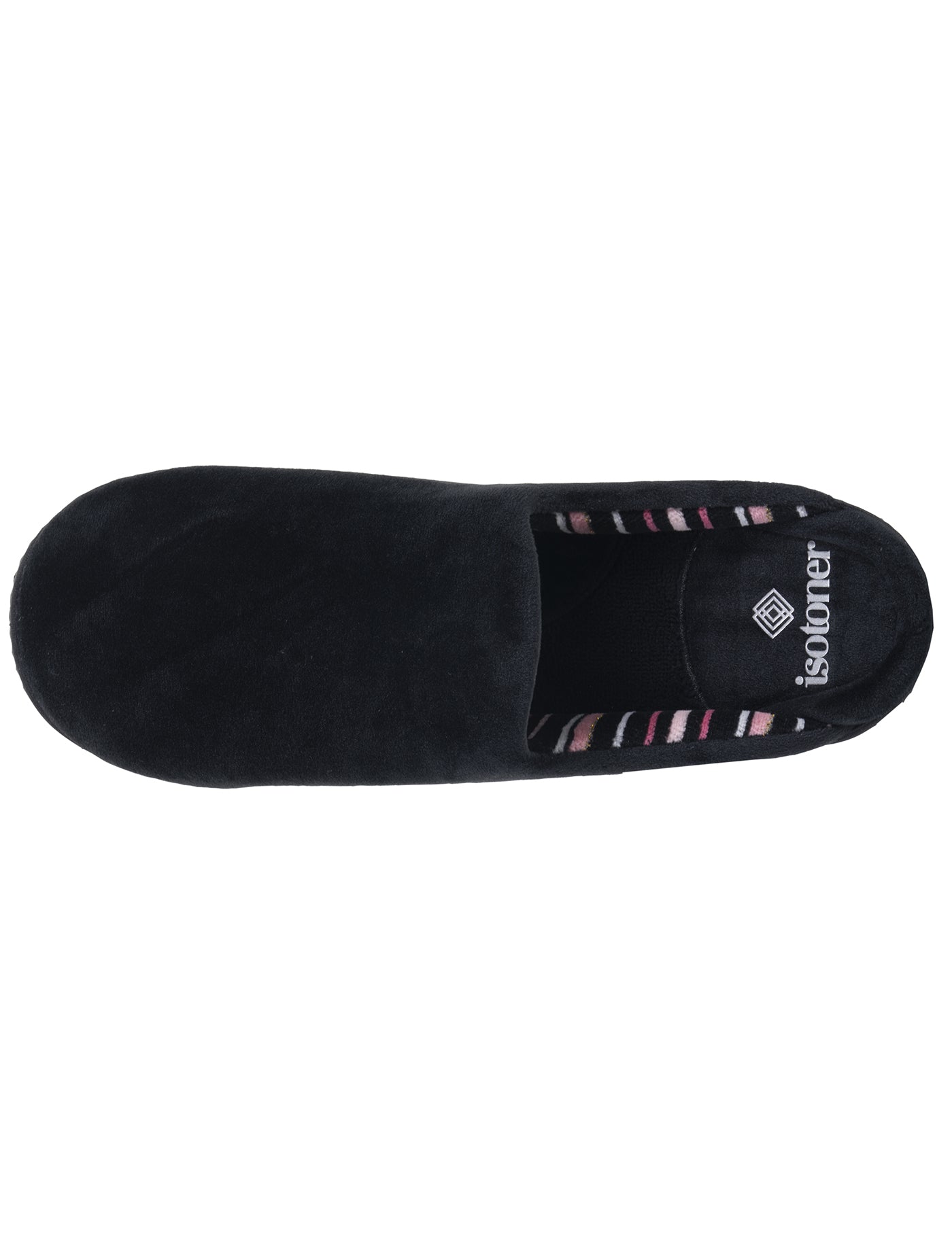 isotoner-chaussons-mules-femme-noir-rayures-roses image 7